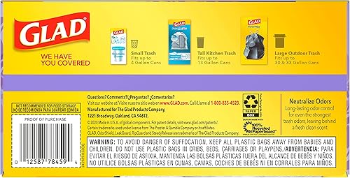 Miniatura 15 de Glad ForceFlex - Bolsas de basura altas con cordón, bolsas de basura blancas de 13 galones para basura de cocina alta, lavanda mediterránea con