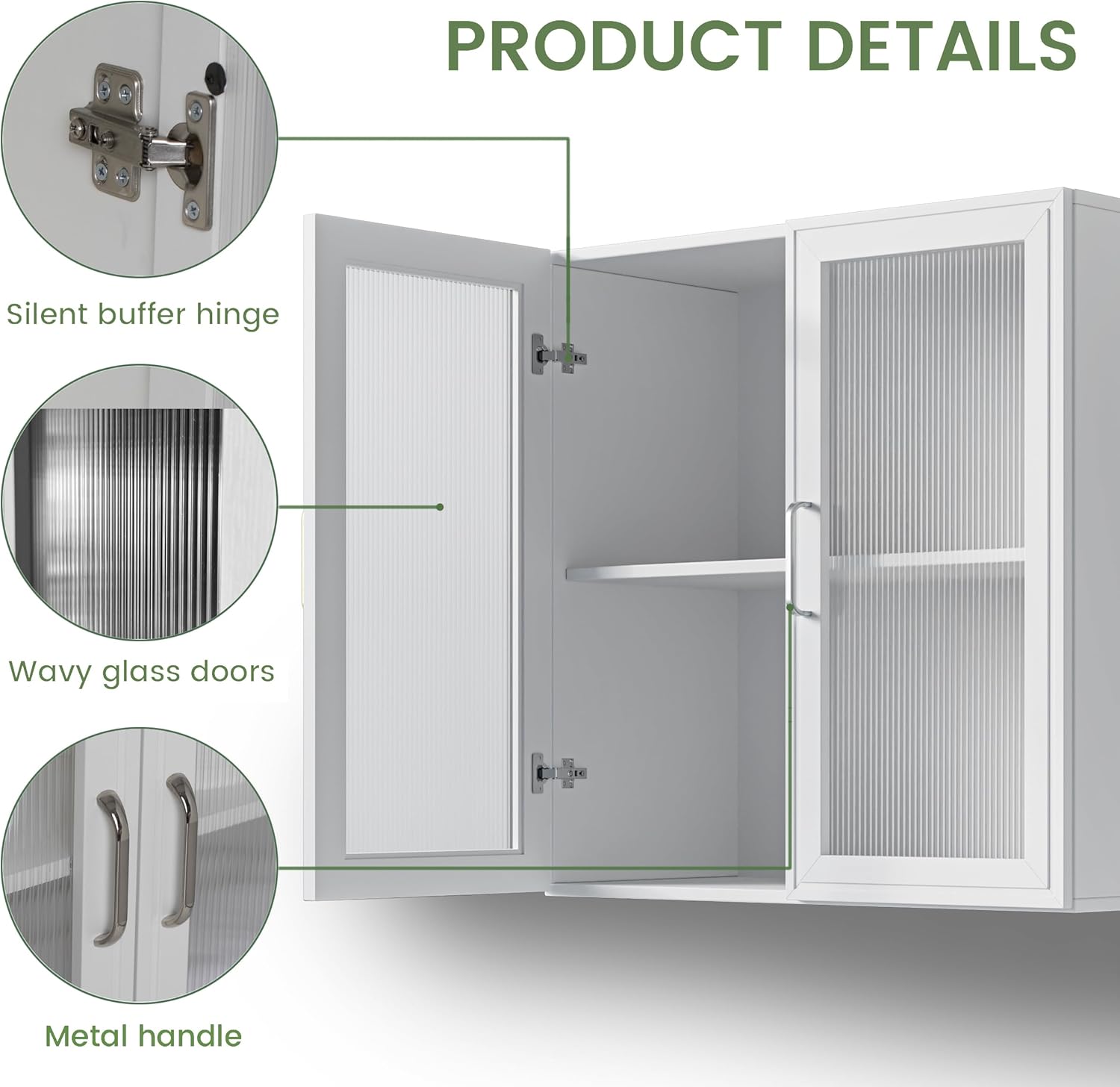 FIMELLO Wall Cabinet, Acrylic Glass Wall Mounted Storage Cabinets， Medicine Cabinet for Kitchen Garage Laundry, White