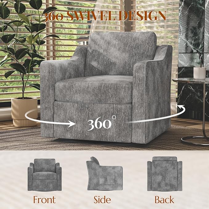 Sillón Giratorio 360° de 2 Piezas, Gris, Tela, Moderno miniatura 3