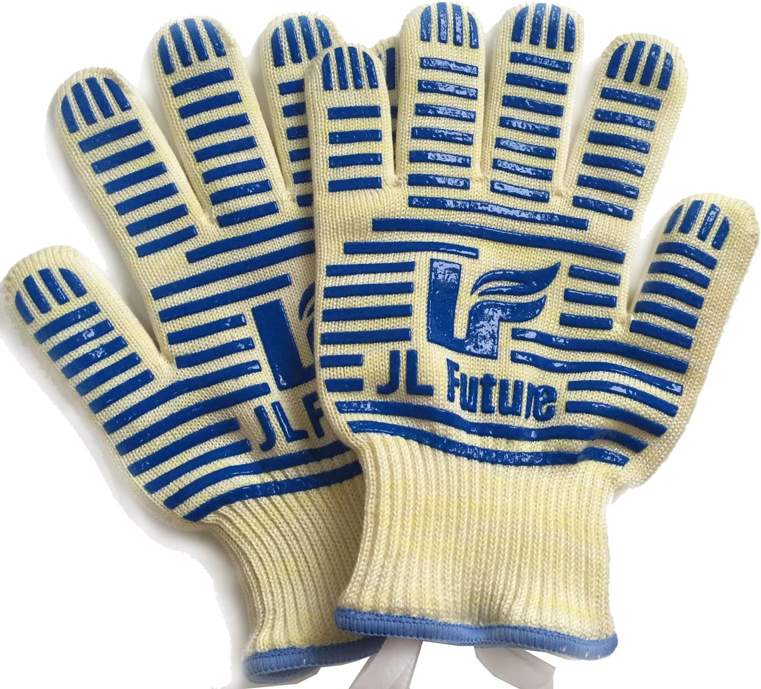 JL Future Cooking Gloves Heat Resistant 662°F Top Quality BBQ Glove 5 fingers Flexi Silicone Grip Gift Box Packaging 2 Color (Full Size, Blue)