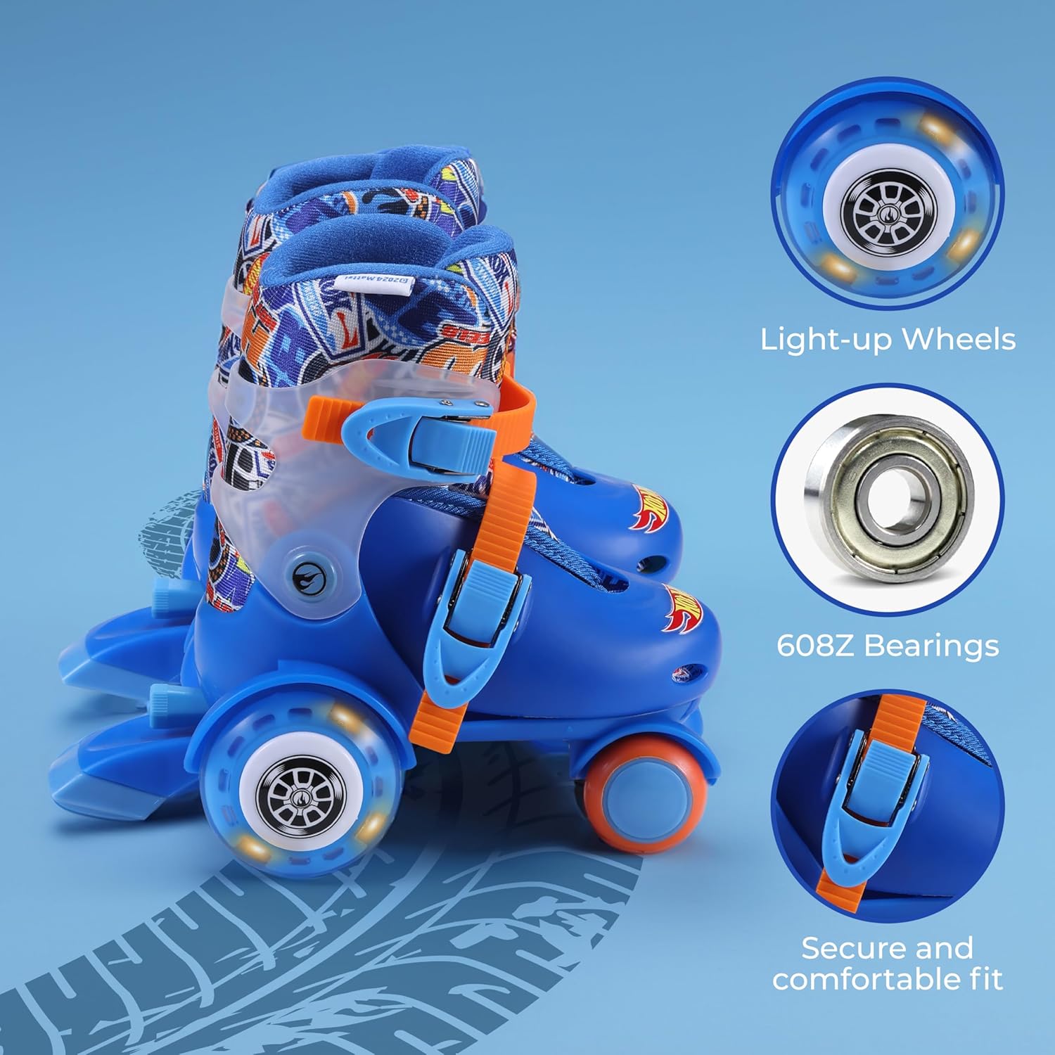 Kids Trainer Skates - Light Up Wheels, ABEC 5 Bearings, Durable PVC Material, Foam Shoe Lining, Perfect for Active Fun and Adventures, US Size 9-12 Hot Wheels