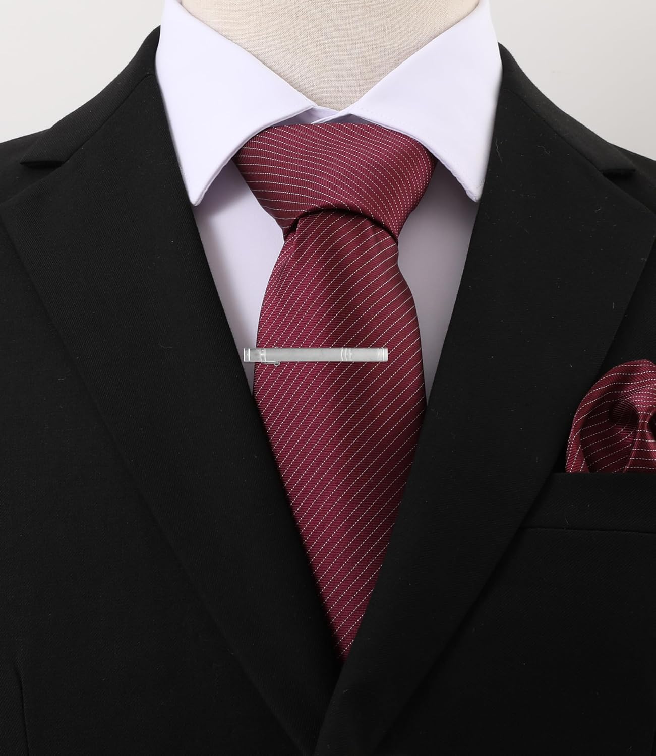 Men's Classic Patterned Necktie Set for Formal Business and Wedding with Pocket Square Tie Clip - Image 2