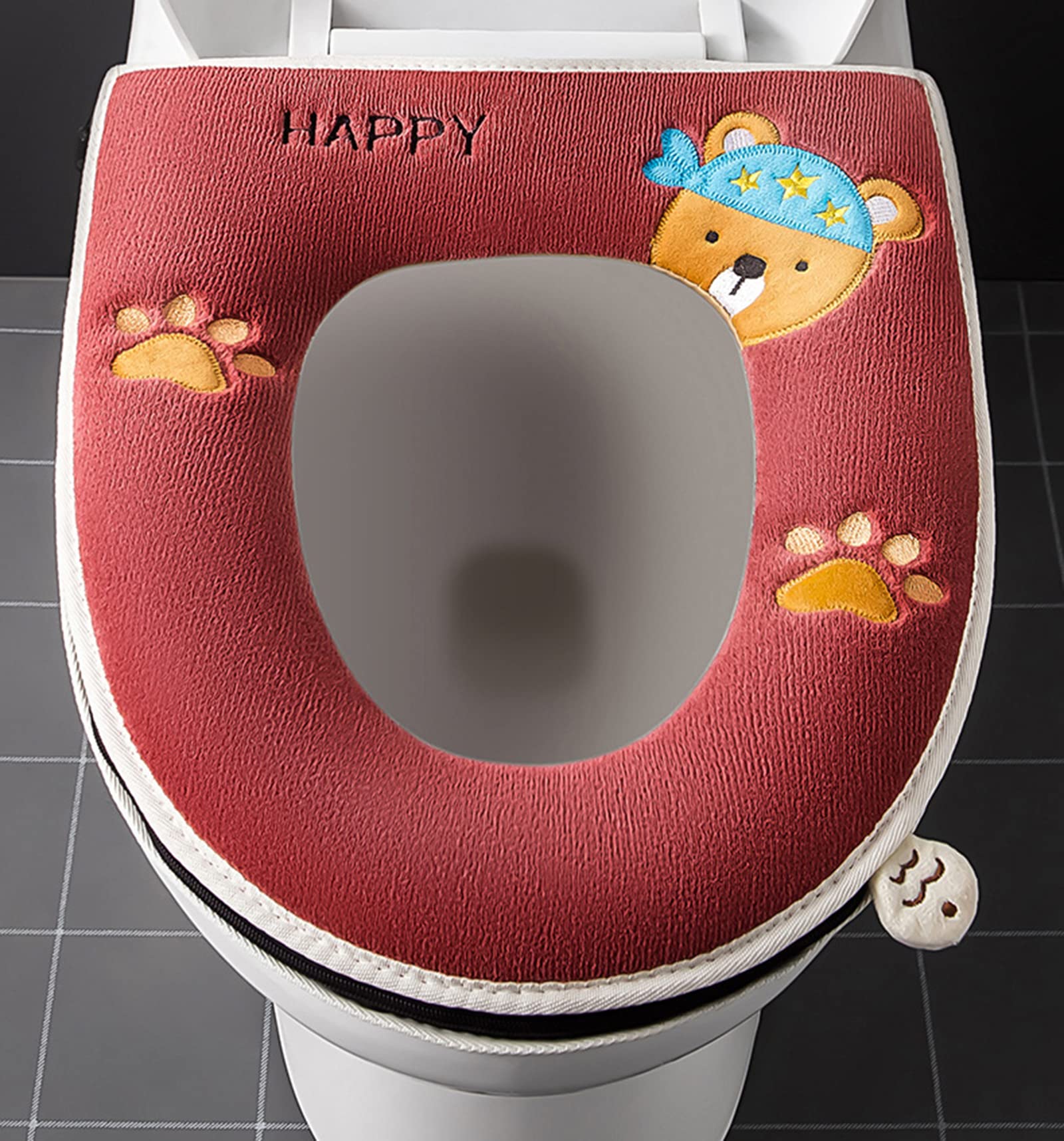 Bathroom Toilet Seat Cover Pads, Soft Warmer Toilet Seat Cushion Cover, Stretchable Washable Fiber Cloth Easy Installation Comfortable Toilet Lid Seat Cover Bathmats for Bathroom (One Size)