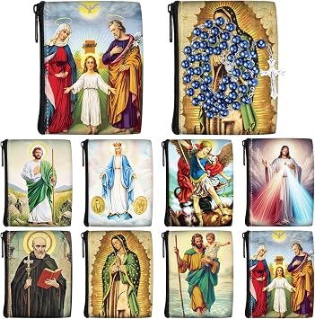 Windyun 8 Pcs Catholic Rosary Pouch 3.9 x 4.7 Coin Purse Rosary Holder Beads Bag with Zipper for Prayer StorageFresh