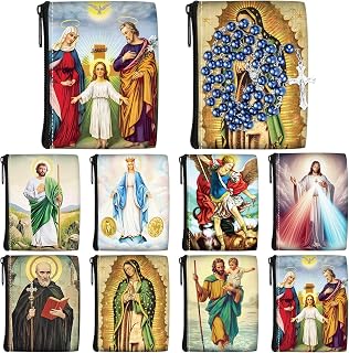 Windyun 8 Pcs Catholic Rosary Pouch 3.5'' x 2.8'' Coin Purse Rosary Holder Beads Bag with Zipper for Prayer Storage(Fresh)