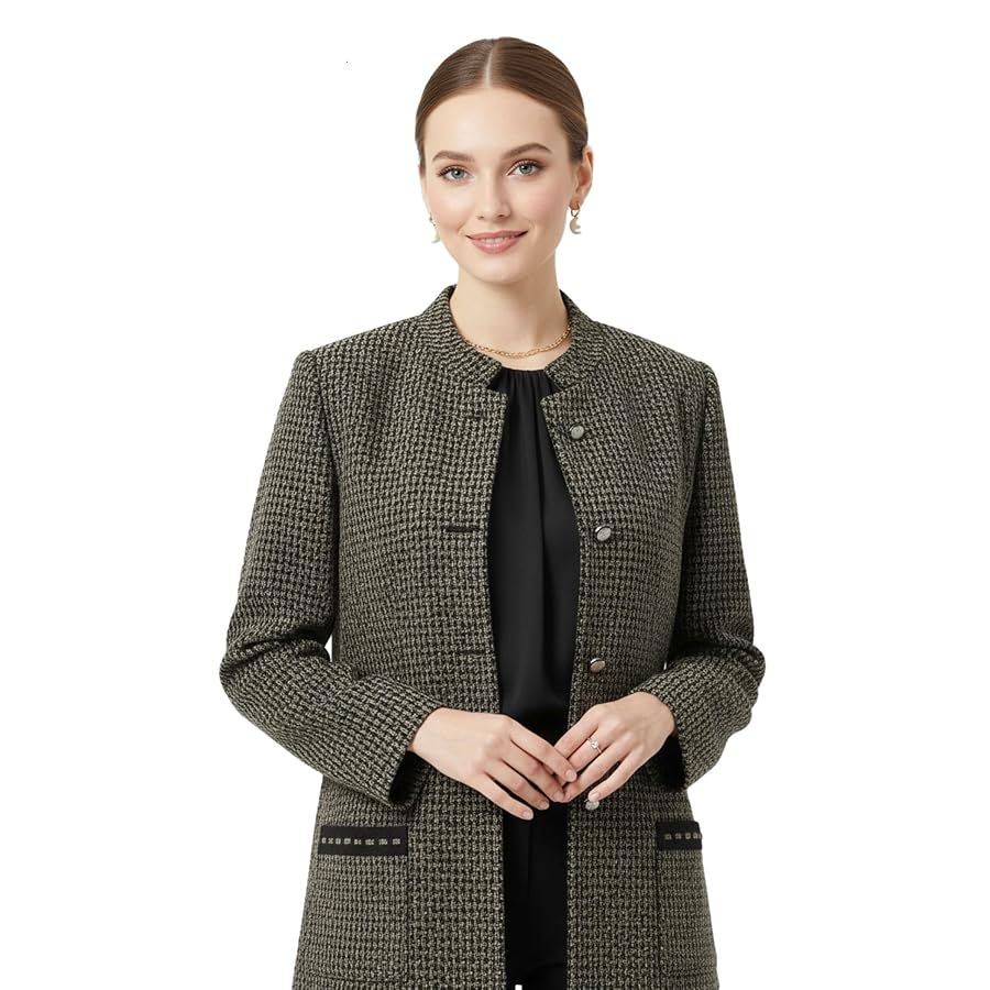 Smoky Egypt Womens Tweed Velvet Tailored Collarless Jacket