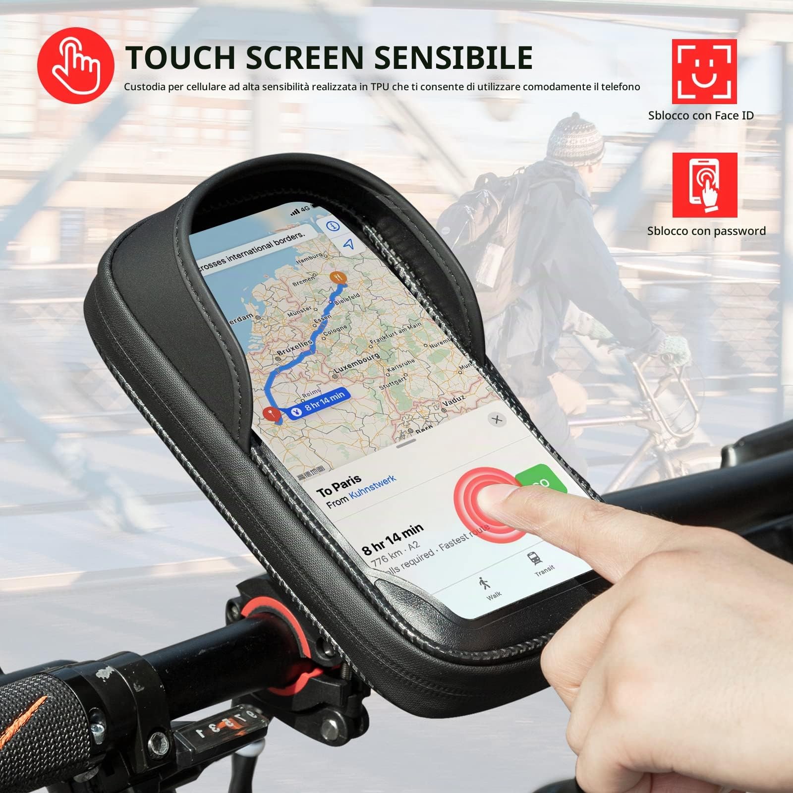 ROCKBROS Borsa Bici Portacellulare Touch Screen <6.2" Tubi 1.8-2.6cm | Schermo Touch Sensibile, Regolabile per Tubi di Diverse Misure, Installazione Veloce, Compatibile con MTB, Scooter e Moto