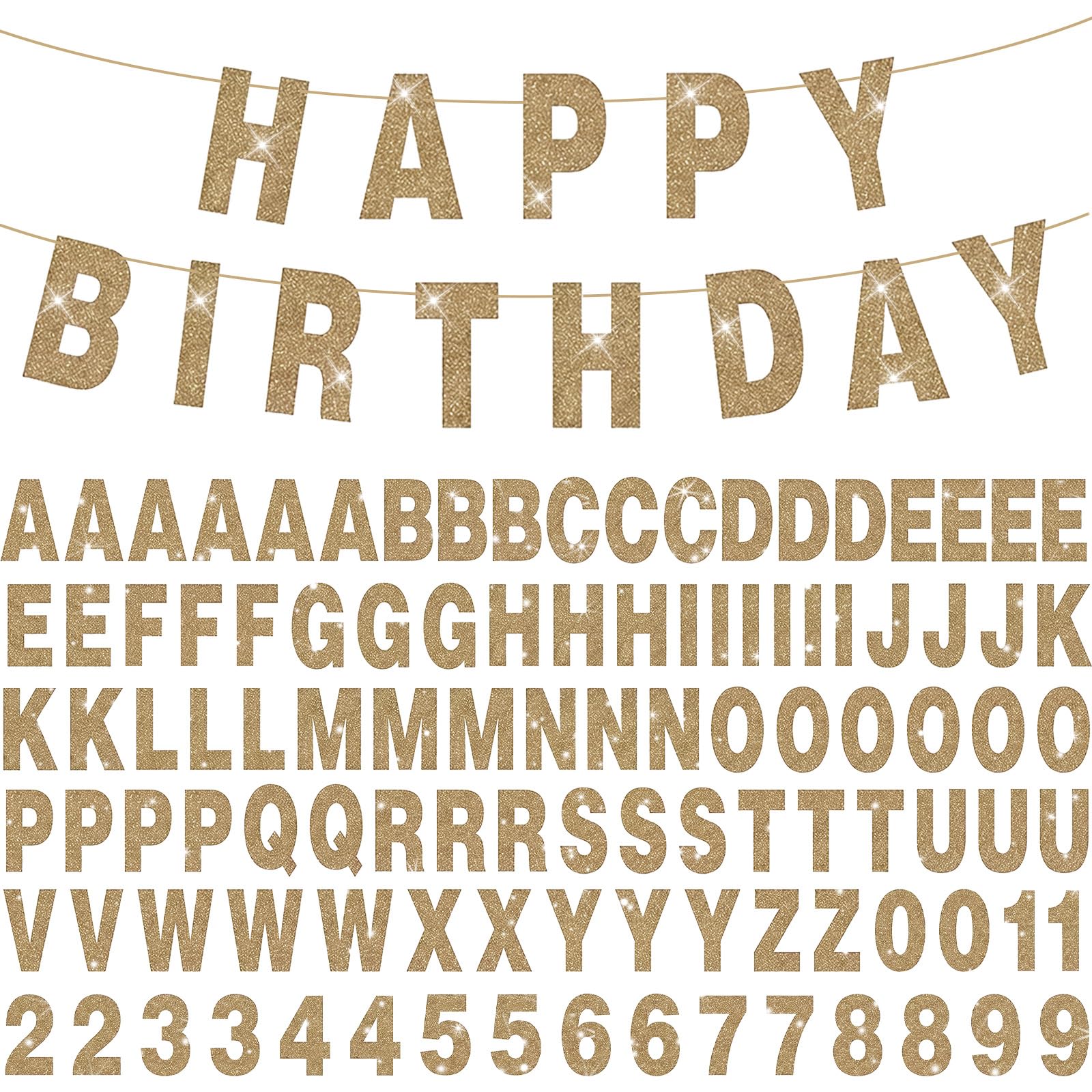 107 Pieces Letter Numeric Banner Individually Designed Flash Banner Embellishments Personalised Birthday Christmas Carnival Party (Champagne) — image 1