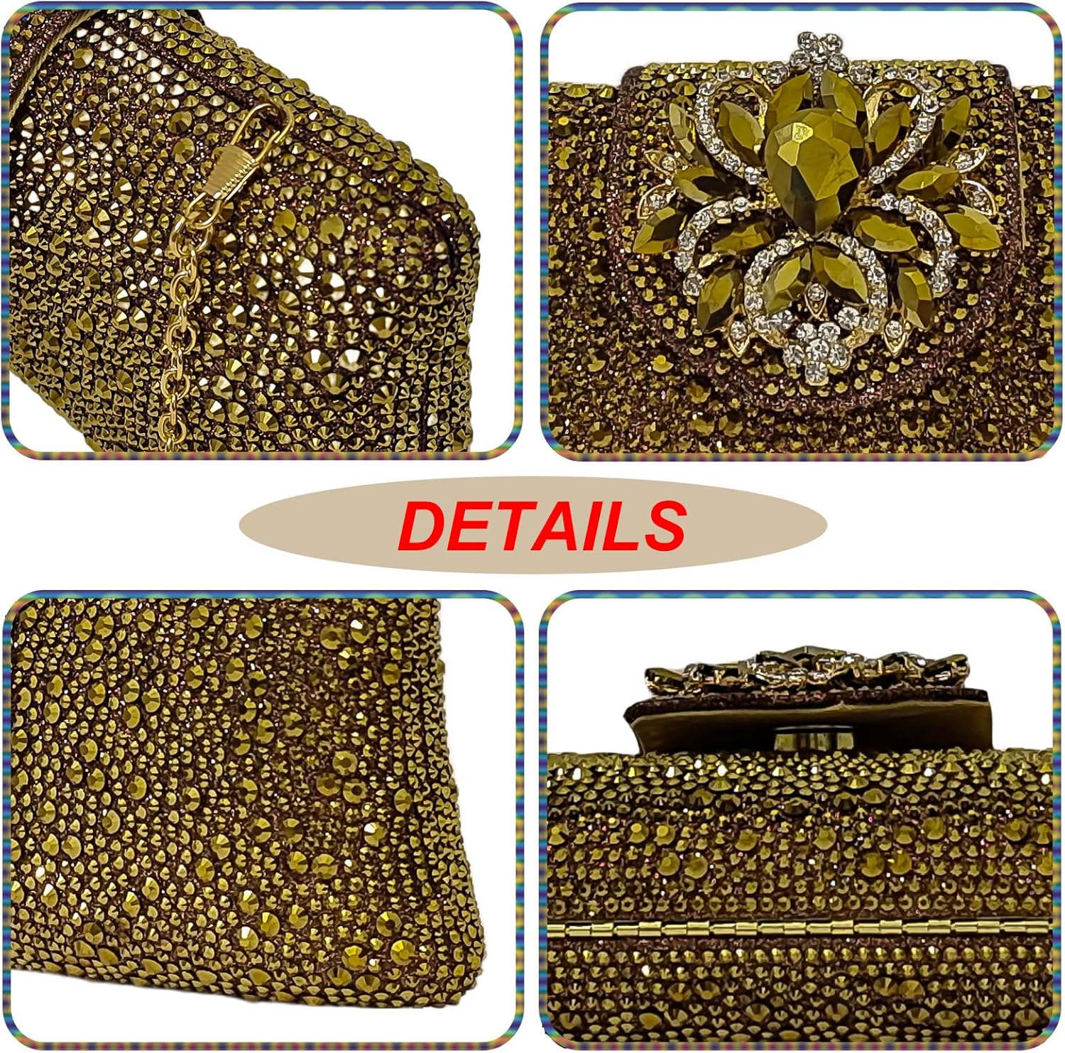 Long Rhinestone Box Evening Bag Women Formal Gathering Party Floral Handbag Clutch Purse Prom Bag - Image 3