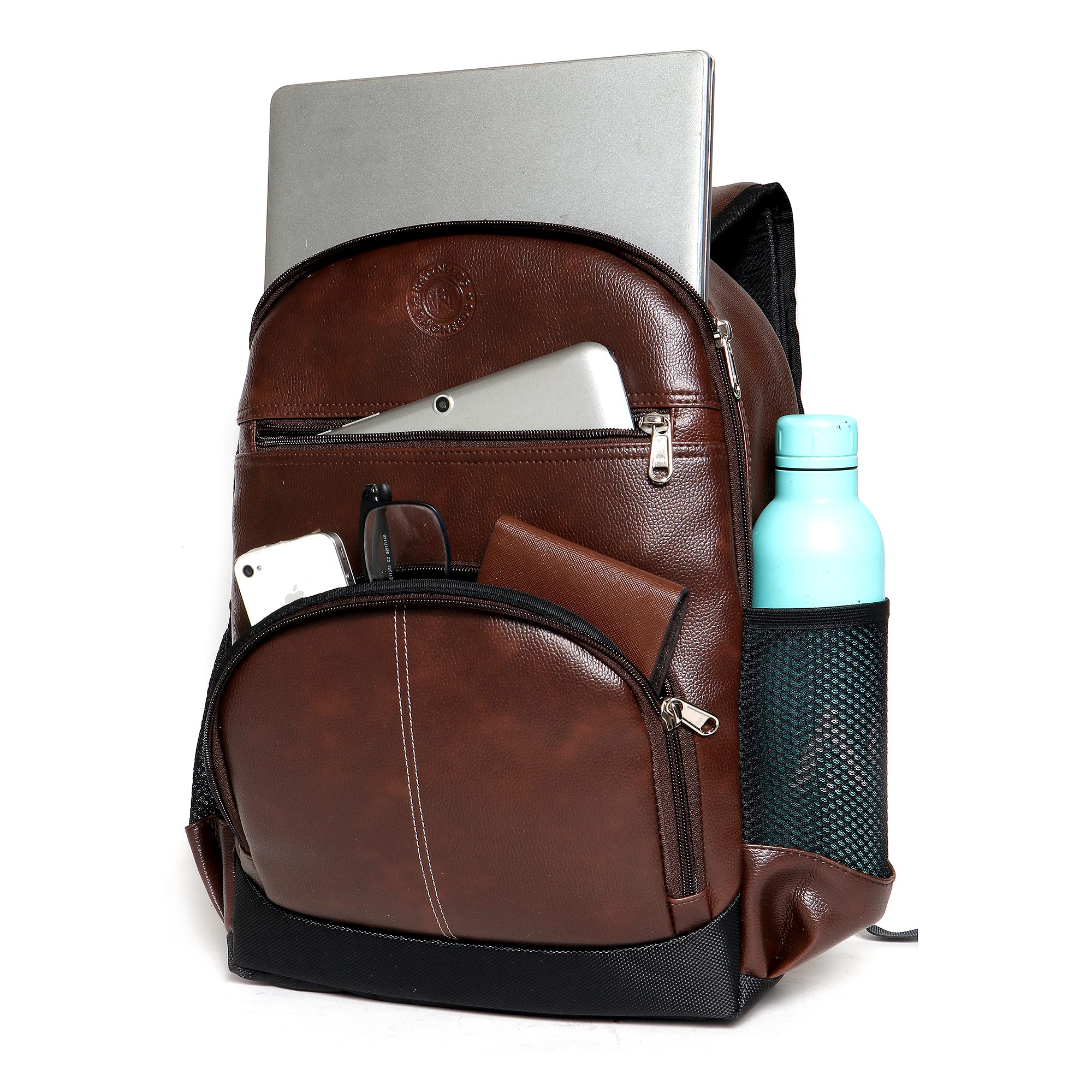 Bagneeds® Laptop Backpack for Men & Women | Faux Leather Office & Travel Bag 20L | Spacious Laptop Compartment | Front Organizer Pocket | College, Business & Daily Use (Brown) 3