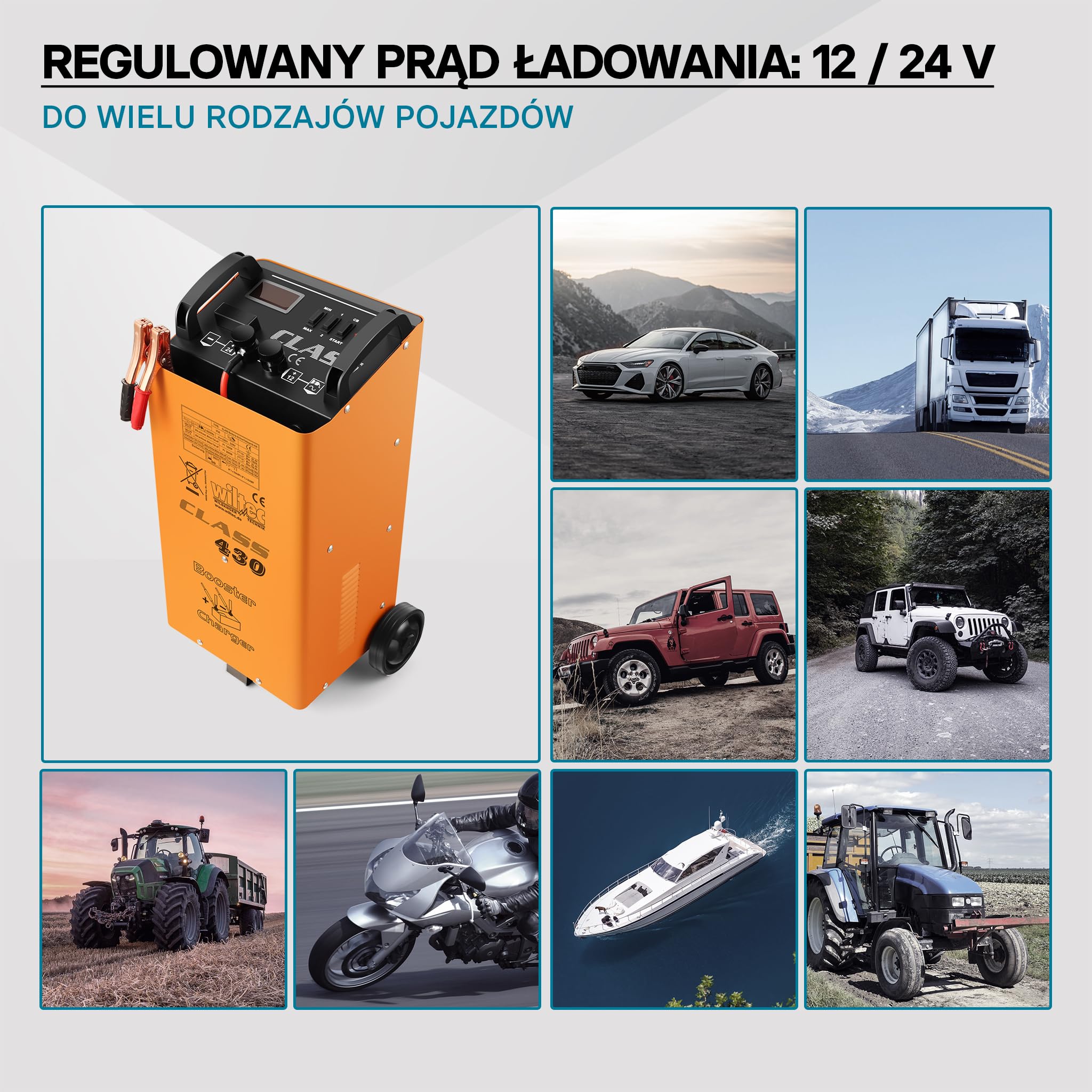 Wiltec Prostownik do akumulatora 12V 24V ładowarka baterii LKW motocykla samochodu Boost 430