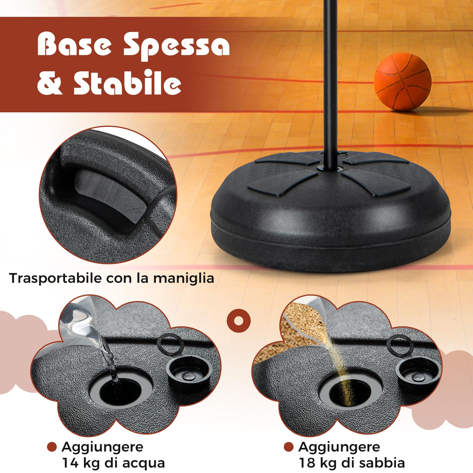 GYMAX Canestro da Basket 2 in 1 con Freccette Bersaglio e 6 Freccette, Altezza Regolabile, Base Riempibile, Supporto per Basket per Uso Interno ed Esterno, Adatto a Bambini 8+ Anni