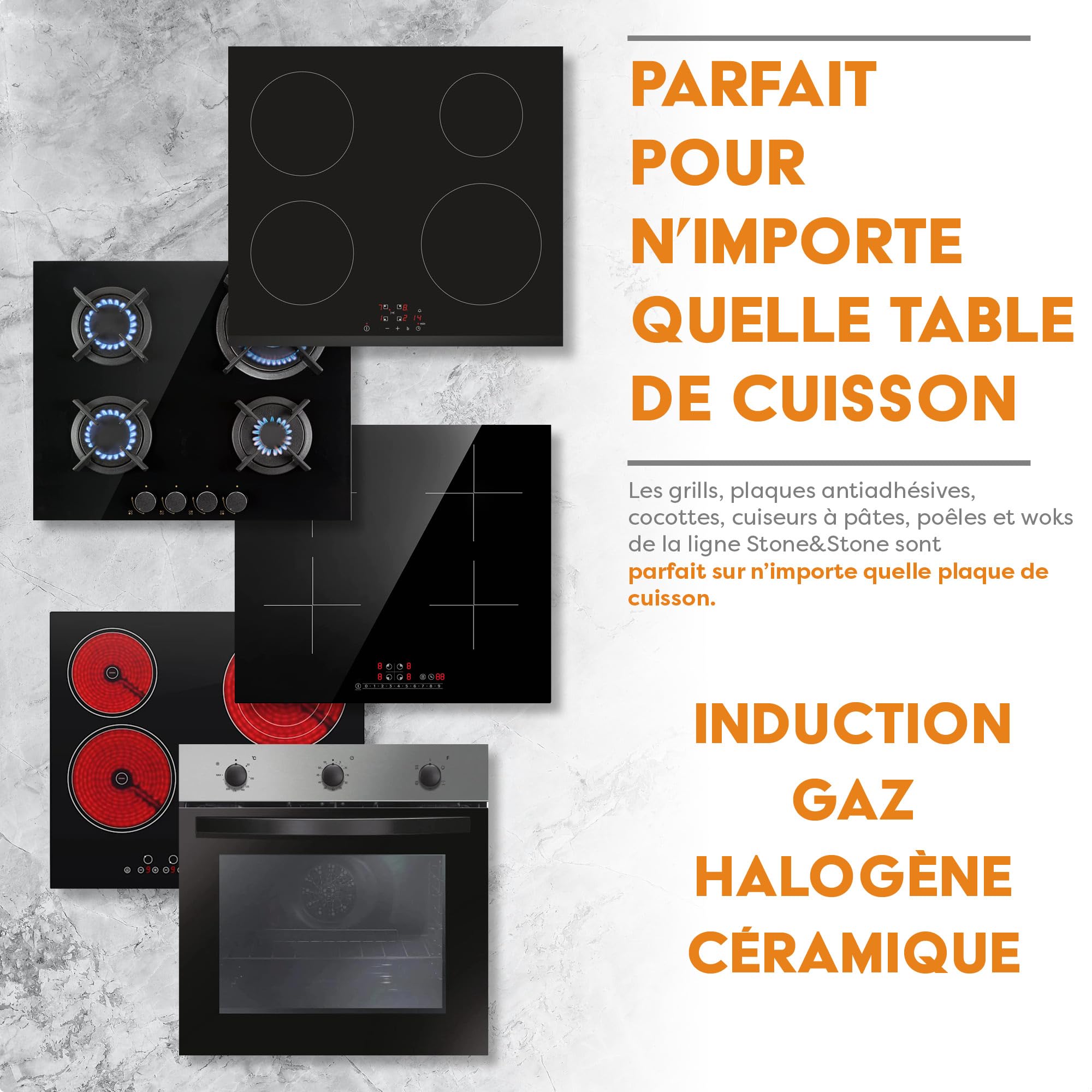 Stone&Stone Set cuisinière à vapeur à induction 24 cm | cuiseur à vapeur de cuisine + grill + cuiseur à vapeur pour aliments à 3 niveaux empilés + couvercle en verre trempé + cuillère, S&S RS1003