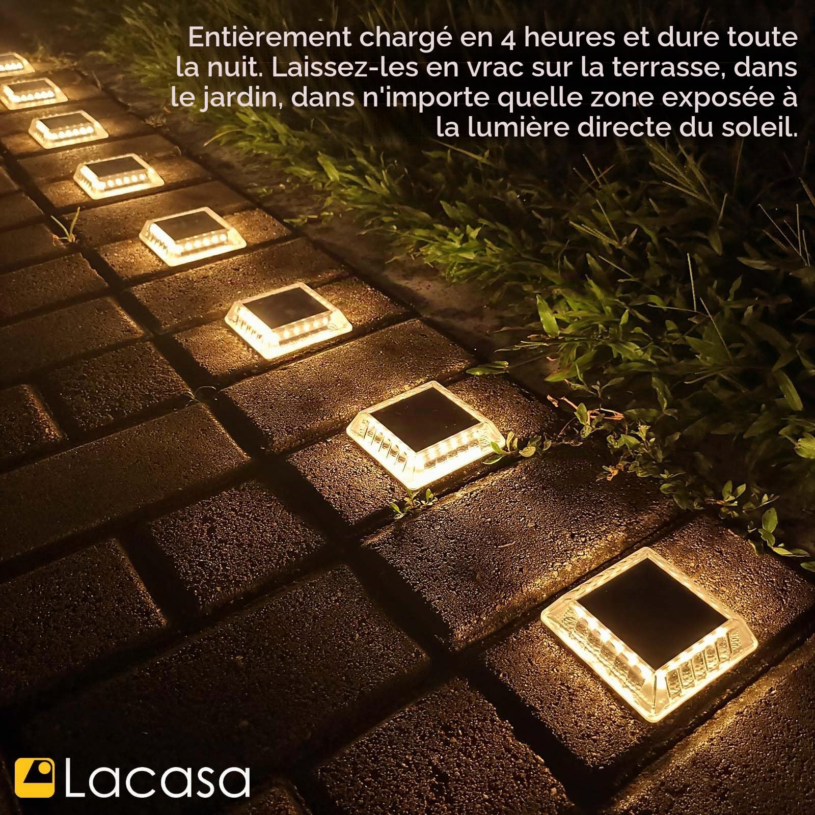 Lacasa Lampe Solaire Extérieur, 8 Pack 30LM Lampe Solaire au Sol IP68 Etanche Lumière Solaire Jardin Auto On/Off Eclairage Solaire pour Escalier Chemins Allée Patio Pont Dock, Blanc Chaud 2700K