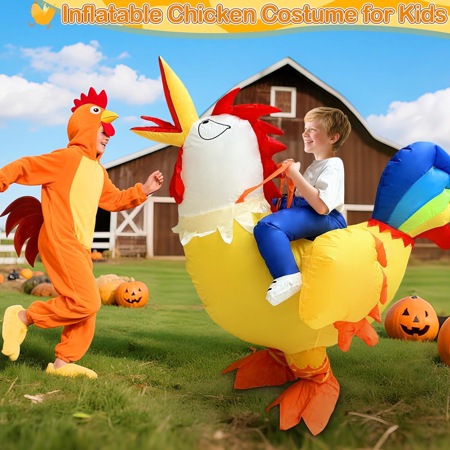 Camlinbo Halloween Inflatable Chicken Costume for Kids, Blow Up Riding On Rooster Animals Costumes Funny Halloween Costume For Boys Girls Teens Cosplay Party - Image 5