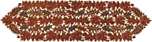 Miniatura 8 de GRANDDECO Camino de mesa de otoño de Acción de Gracias de 13 x 54 pulgadas con hojas de arce bordadas, decoraciones de mesa de cosecha de otoño para