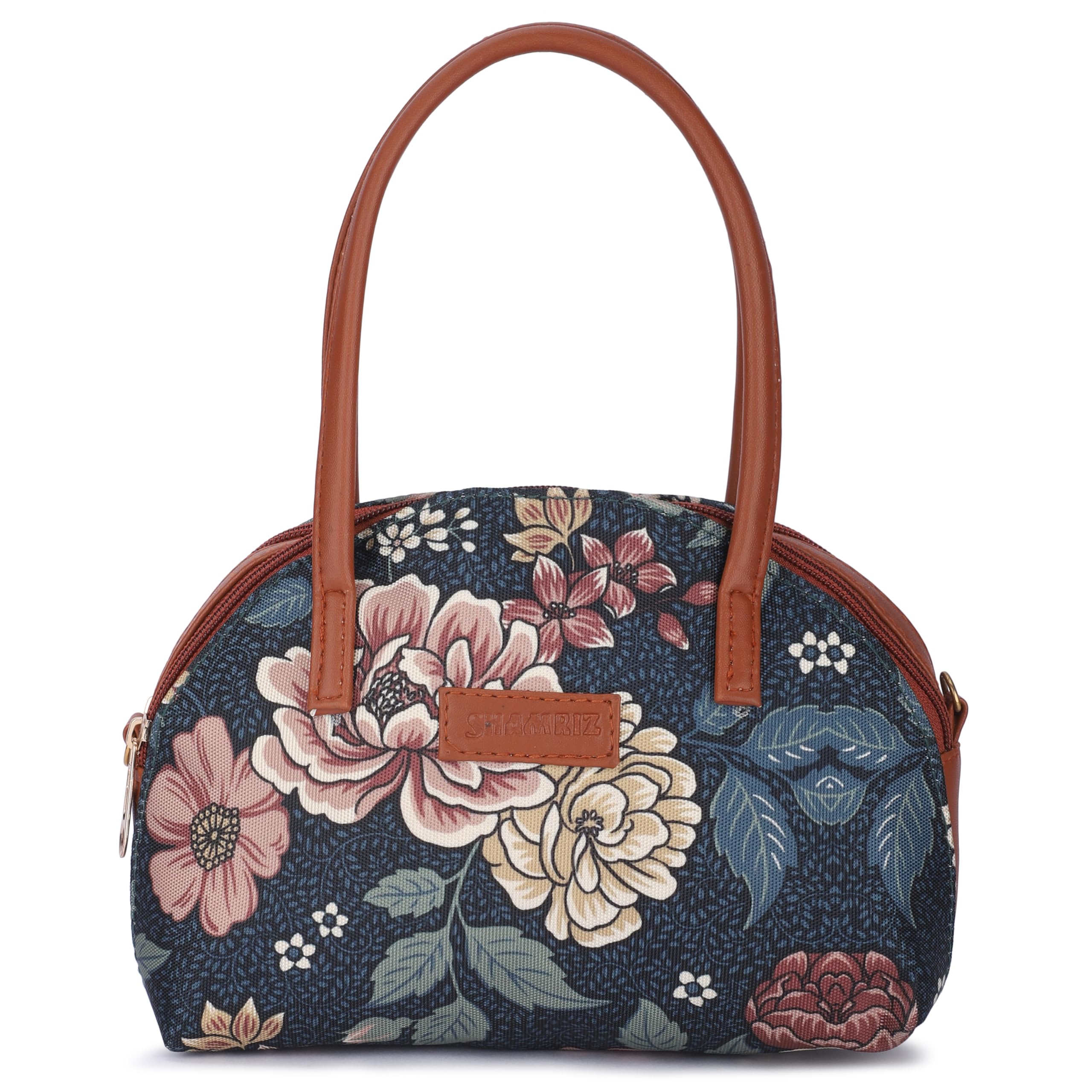 SHAMRIZ Floral Print Handbag with Top Handle, 30 cm, Black and Multi-Colour (Tan) (B0DGDMT4MG) Amazon Price History, Amazon Price Tracker