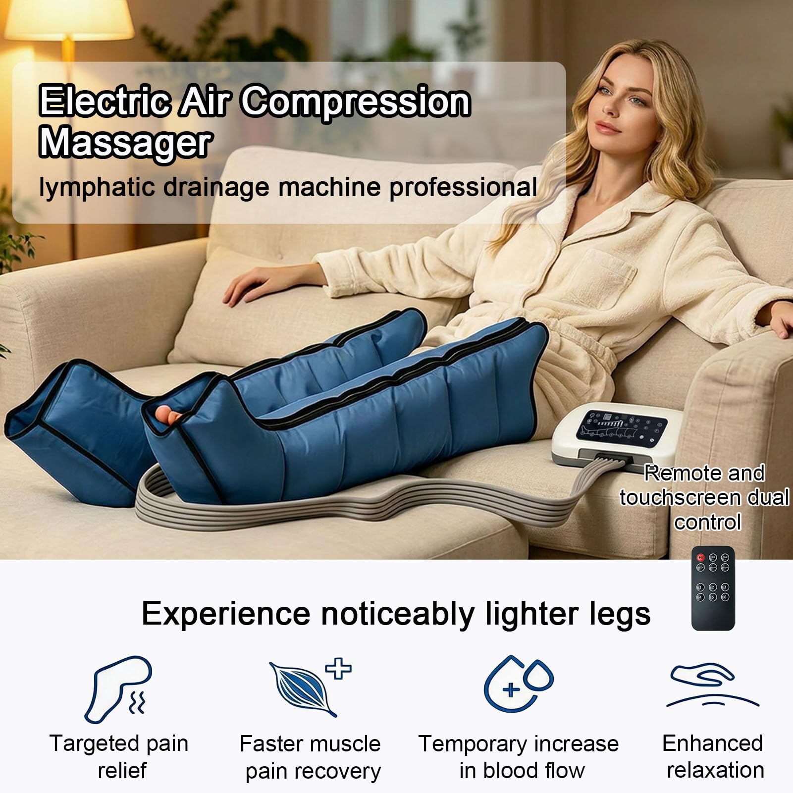 Pressoterapia Linfodrenaggio Professionale 6 Camere Macchinario Pressoterapia Per Casa Gambe E Addome E Braccio, Massaggio Linfatico Drenante Per Circolazione Con 6 Programmi