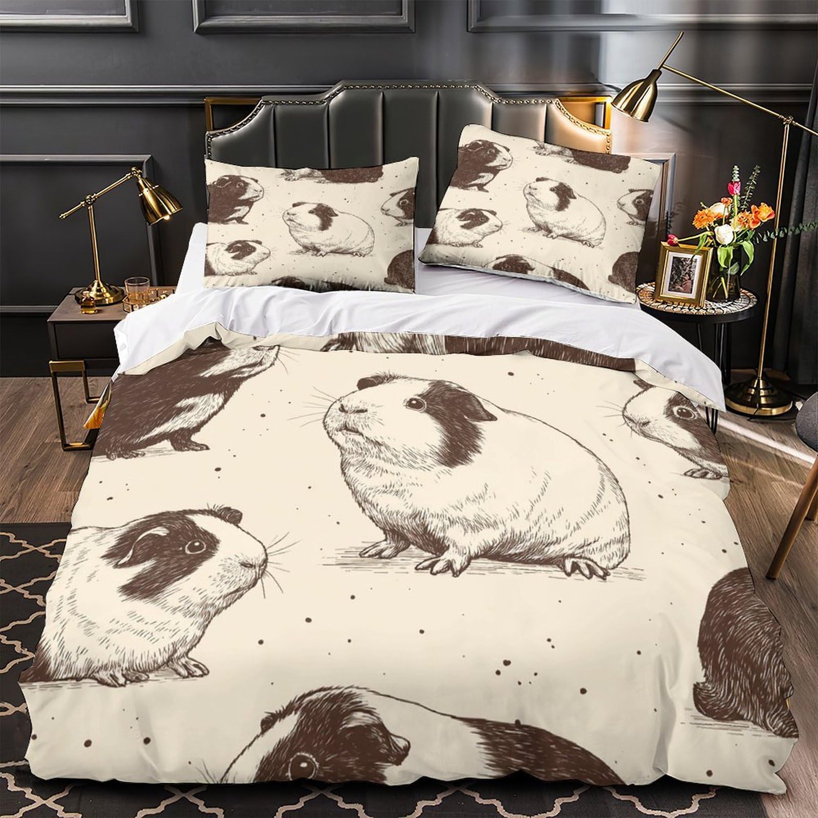 Housse de couette cochon d'inde respirante en microfibre douce et anti-plis