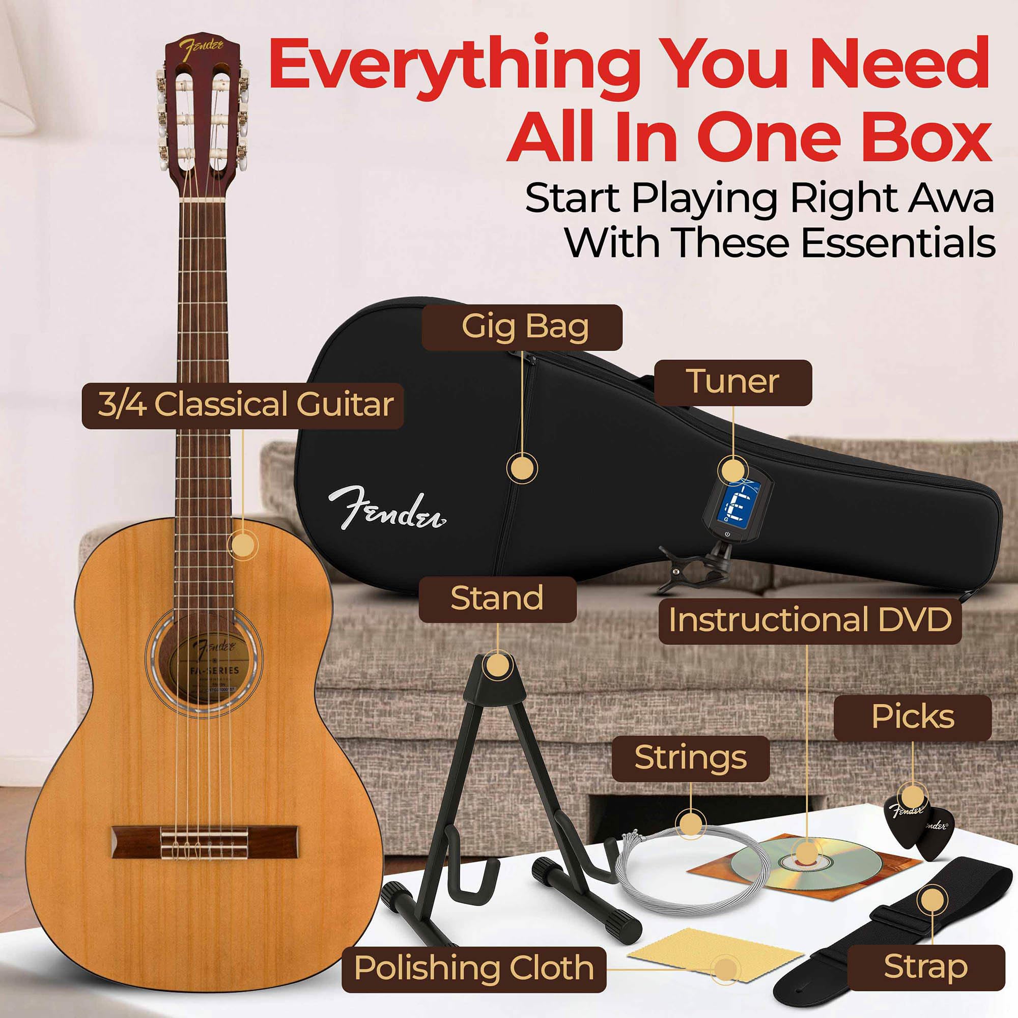 K Fender 3/4サイズ ナイロン弦アコースティックギター Amazon