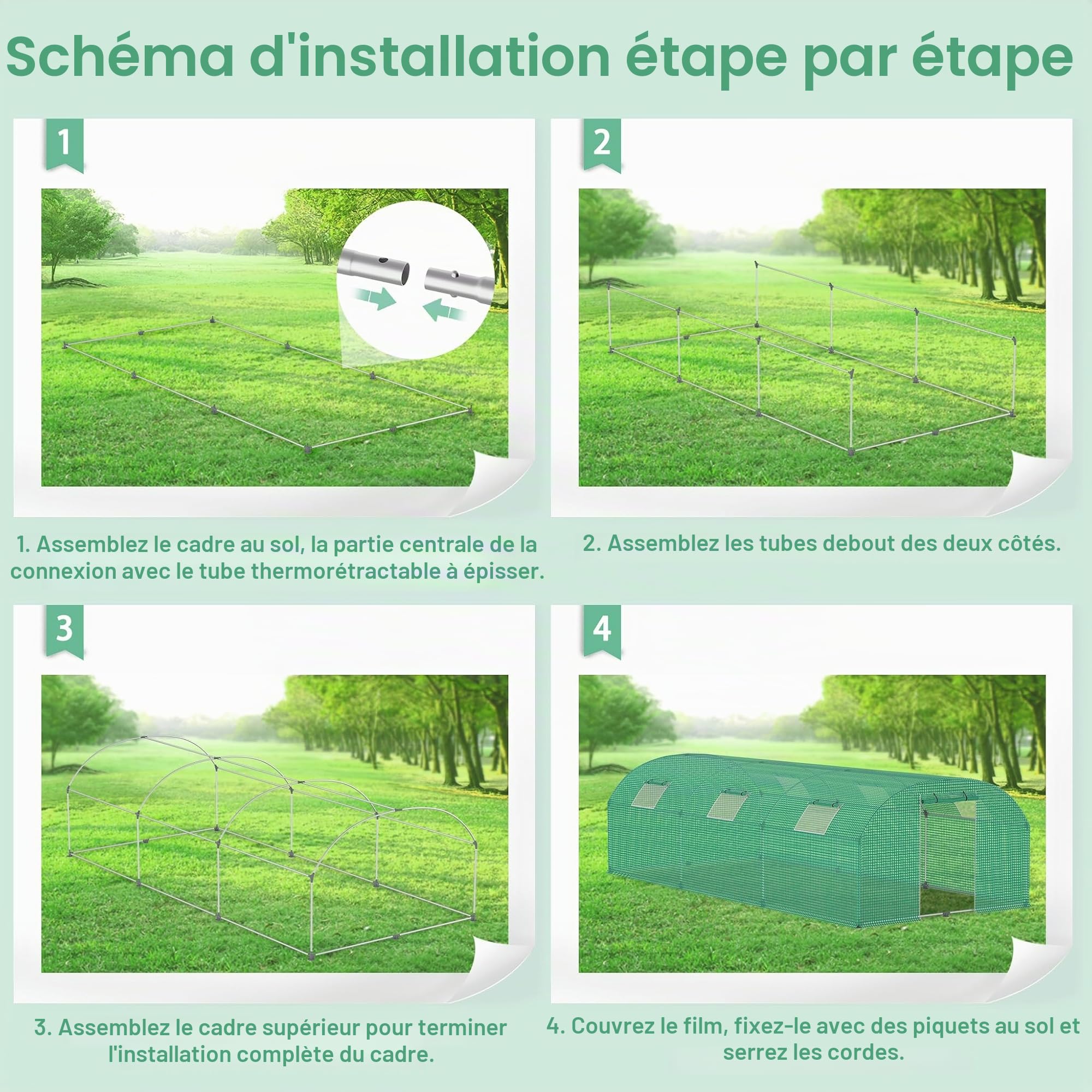 12 ㎡ - Serre de jardin en acier - 3 x 4 x 2 m - En film PEHD - Avec 4 grilles de protection contre les insectes - Pour fenêtre et porte - Serre de jardin - Tente d'hivernage pour plantes