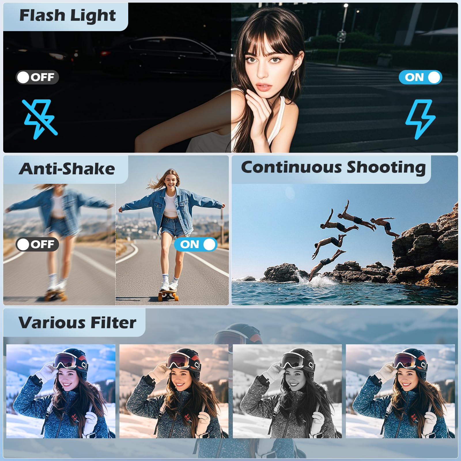Cámara digital 4K de 48 MP, autofocus, compacta con tarjeta de 32 GB, pantalla abatible de 3 pulgadas y 180°, zoom digital de 16 x con 2 pilas para principiantes (blanco) | Autofocus, 3 pulgadas, 180°, cámara compacta con zoom digital 16X, cámara compacta