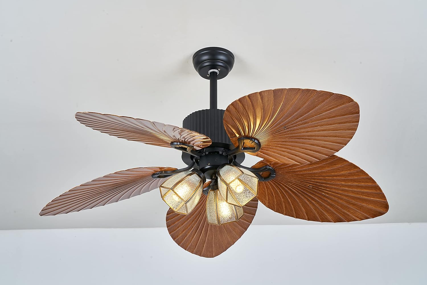 DNYSYSJ Palm Leaf Blade Ceiling Fan 52" Palm Frond Fan Leaf Blade Ceiling Fan, 3-Speed Quite Indoor/Outdoor Tropical Ceiling Fans with Lights For Patio Exterior House Porch Gazebo Garage Barn, Brown
