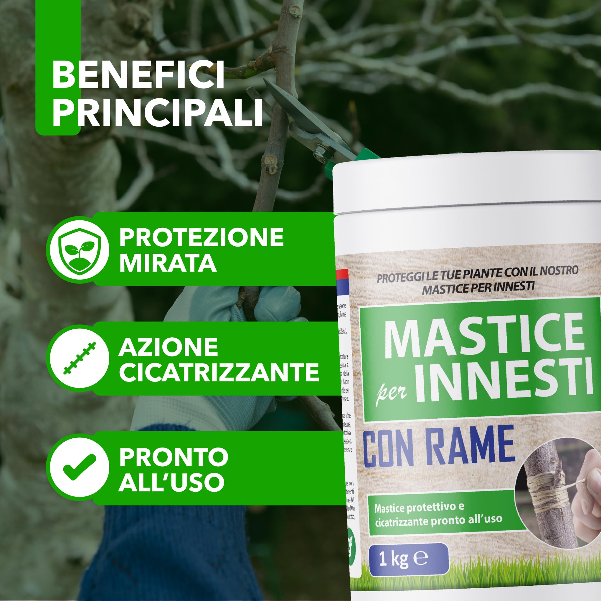 Masilla para injertos y podas - Con cobre - Pasta cicatrizante antibacteriana curativa para heridas de plantas, árboles y arbustos de 1 Kg
