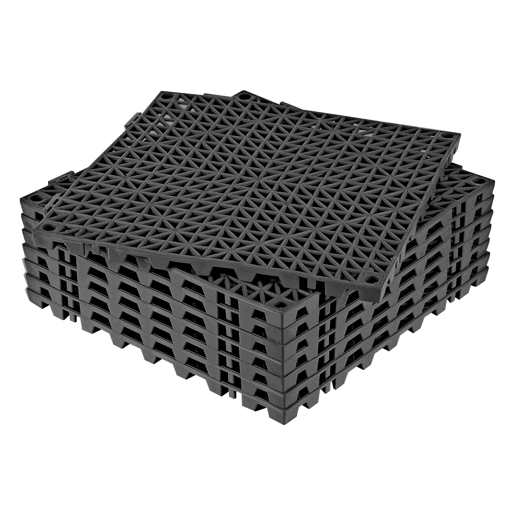 ToLanbbt Modular Interlocking Cushion 8P 11.8" x 11.8" Interlocking Rubber Floor Drain Holes Non-Slip Splicing Drainage Mats for Deck, Shower, Kitchen, Drain Pool, Sauna Bath, Indoor Outdoor (Black)