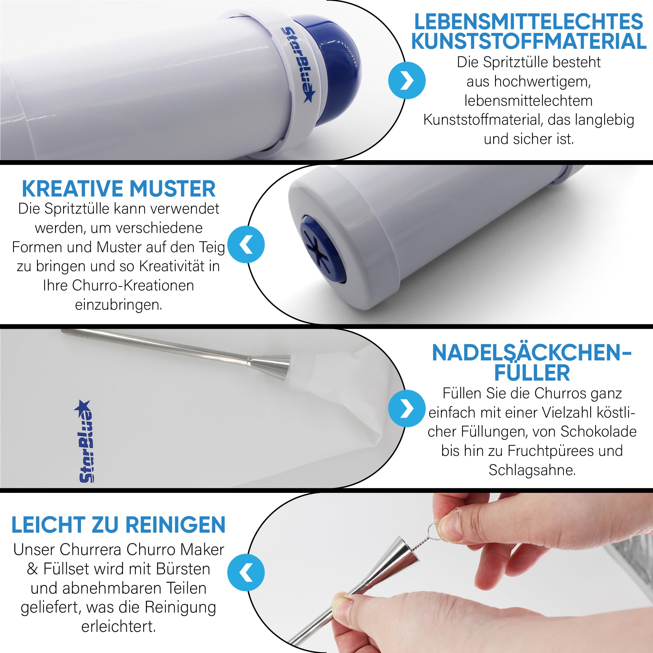 StarBlue Churrera Churro Maker und Füller-Set – einfaches Spritztüllen-Werkzeug zum Frittieren gefüllter Churros