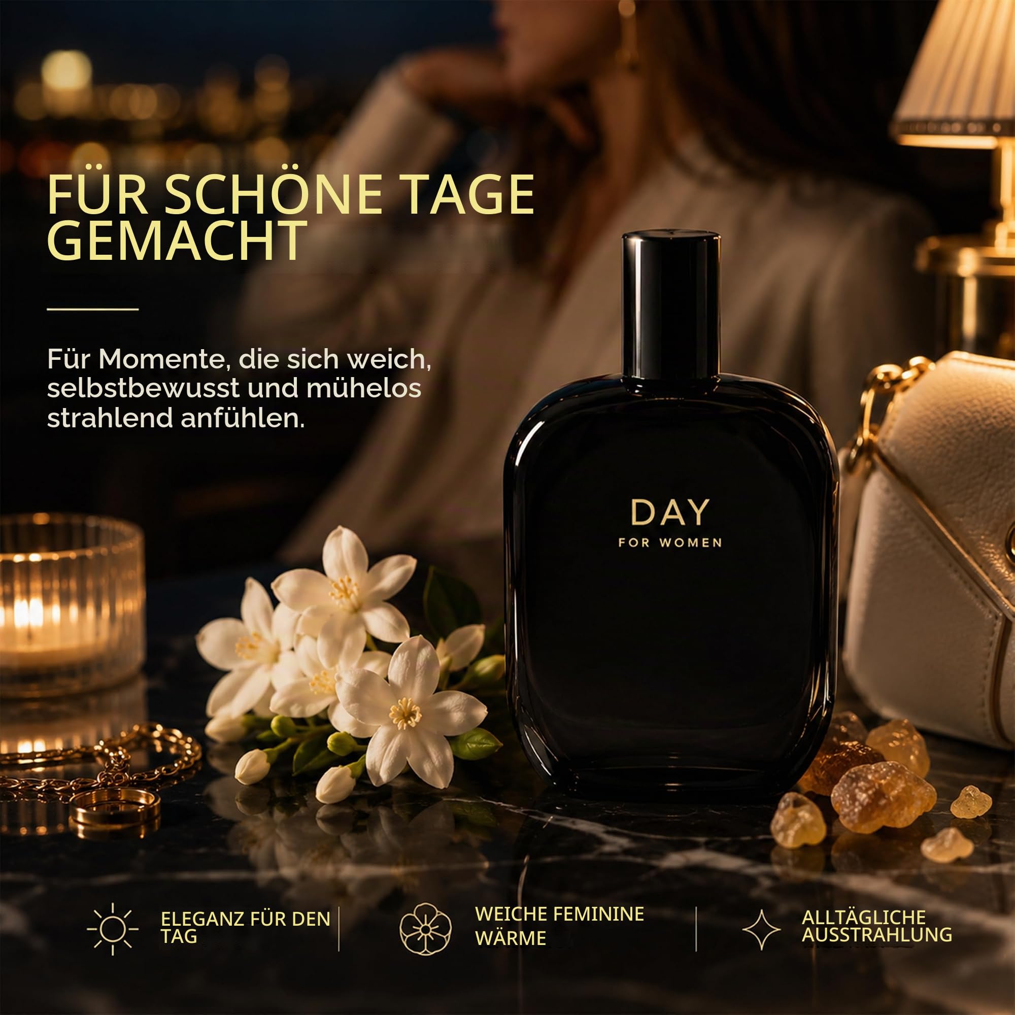 Fragrance One | Jeremy Fragrance DAY for Women | luxuriöser Damenduft | Verführerische Blumenakkorde | Eau de Parfum | Intensiv | Langanhaltend | Ideal für den Tag | 50 ml Flasche mit Box