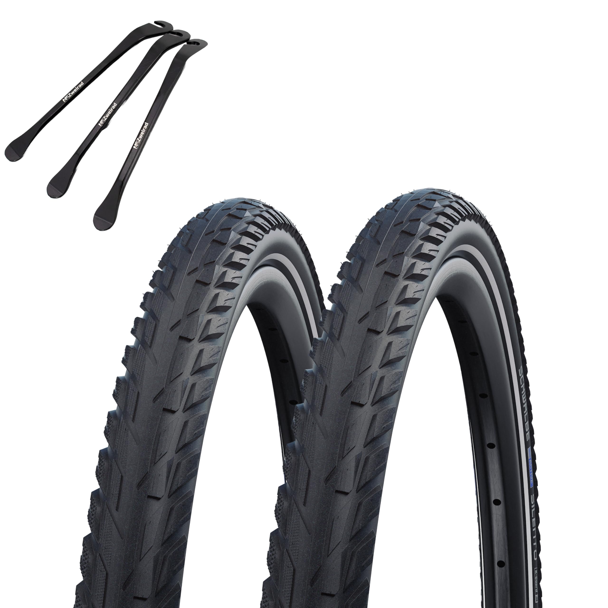 2 x Silento Fahrradreifen 28 x 1,60 Zoll 42-622 Reflexstreifen Schlauch wählbar + MSzweirad Reifenheber (ohne Schlauch, 28 x 1,60 Zoll (42-622))