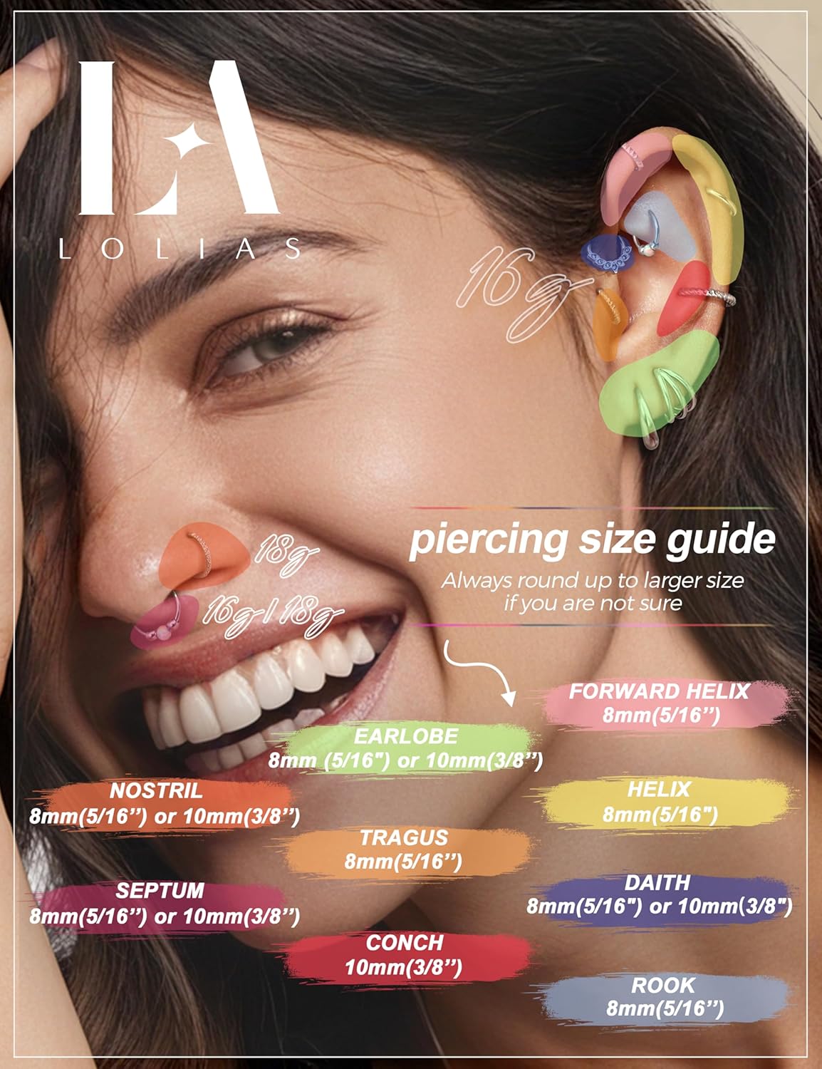LOLIAS Septum Nose Rings Hoops - 316L Surgical Steel Septum Rings CZ Opal Silver 14K Gold Plated Hoop Nose Ring for Women 16G/18G Clicker Cartilage Earring Conch Daith Nostril Piercing Jewelry 8mm/10mm 8Pcs - Image 7