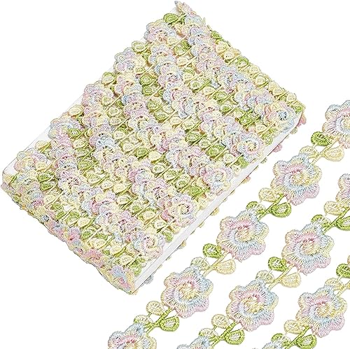 Cintas bordadas de encaje con flores de 5 yardas, adornos de tela, costura hecha a mano, materiales para manualidades, accesorios de ropa,