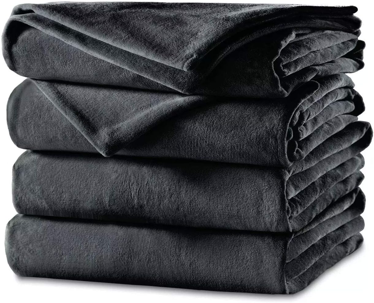 Sunbeam Luxurious Velvet Plush King Heated Blanket with 20 Heat Settings, Auto-Off, 2-Digital Controllers, 5 Yr Warranty - Charcoal