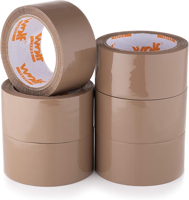 Wolf Tape Packaging Tape, Heavy-Duty Parcel Tape for Packing, All Purpose Strong Adhesive Tape, Secure Sticky Seal for Boxes, FSC Certified Shipping Tape, Pack of 6 48MM x 66M (Brown)