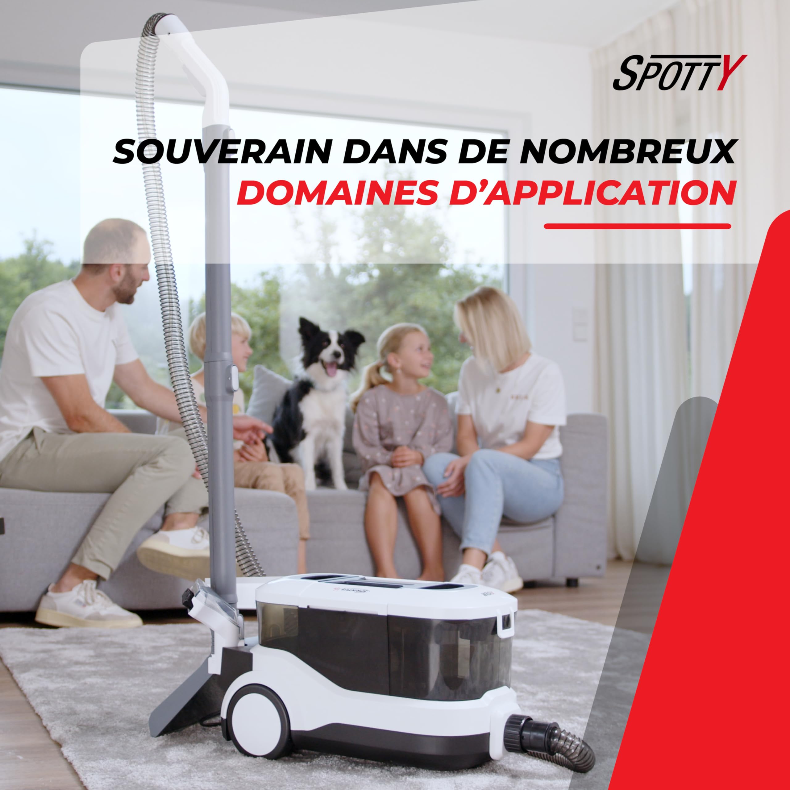 SPOTTY shampouineuse canape | nettoyeur tapis, moquettes et canapé | puissance d'aspiration de 170 mbar pour un nettoyage en profondeur | nettoyeur canapé tissu | aspirateur laveur canapé [67 dB]