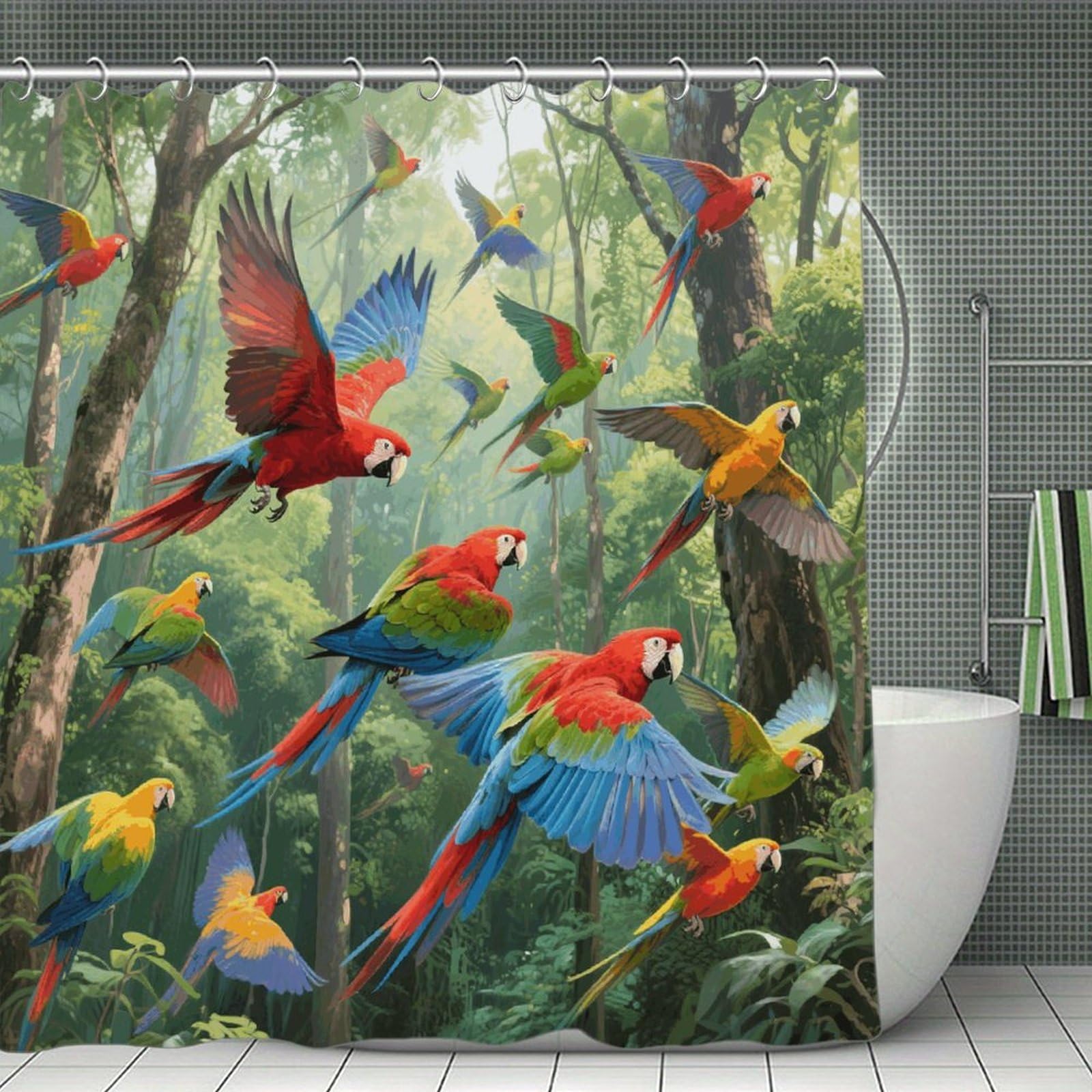 VstaDank Parrots Shower Curtain Waterproof Bathroom Shower Curtain with C Type Hooks Soft Lightweight Shower Curtains Liner Washable Polyester Cloth Shower Liner 71x71 Inch