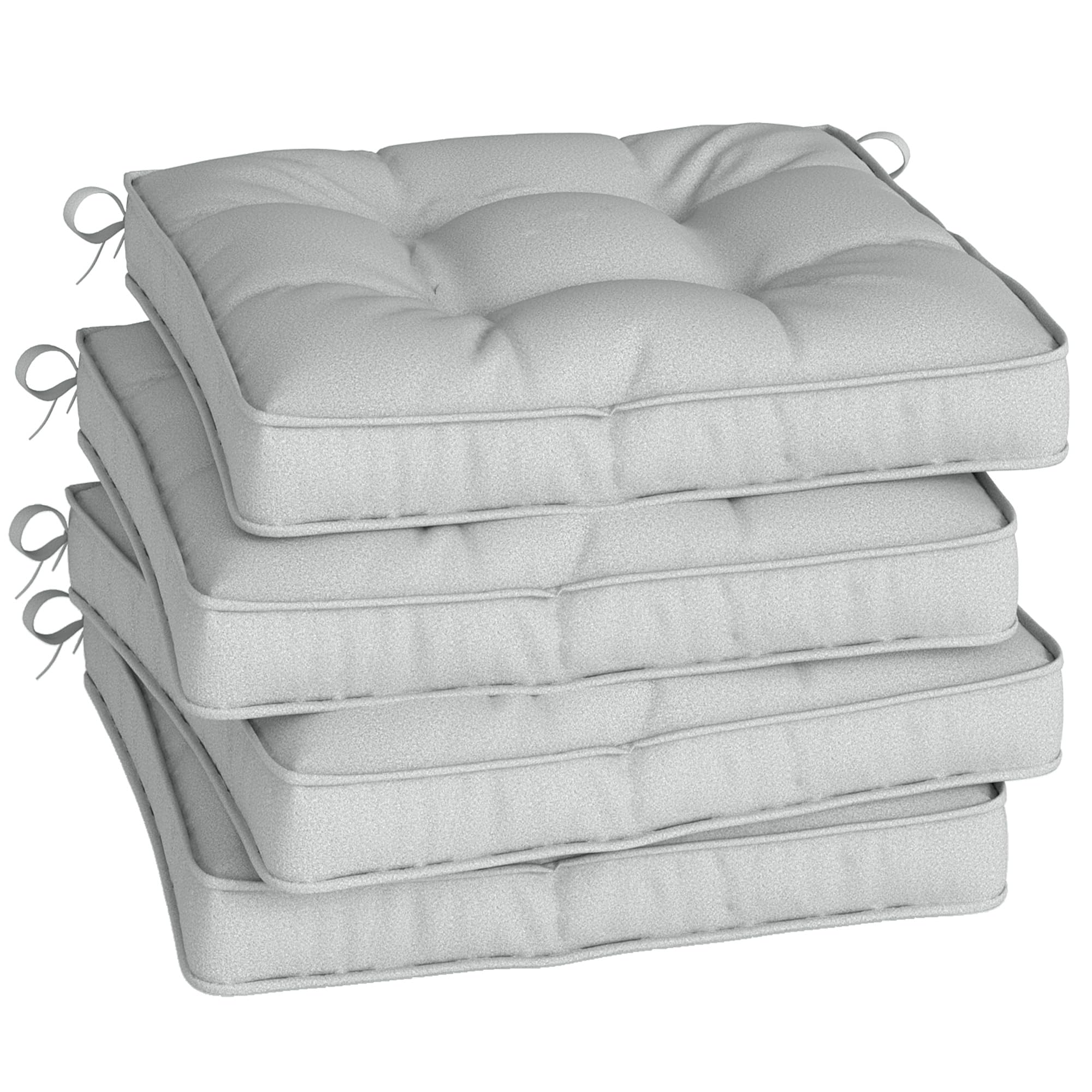 Outsunny Light Grey Set Of 4 Garden Seat Cushion With Ties, 42 X 42Cm Replacement Dining Chair Seat Pad,