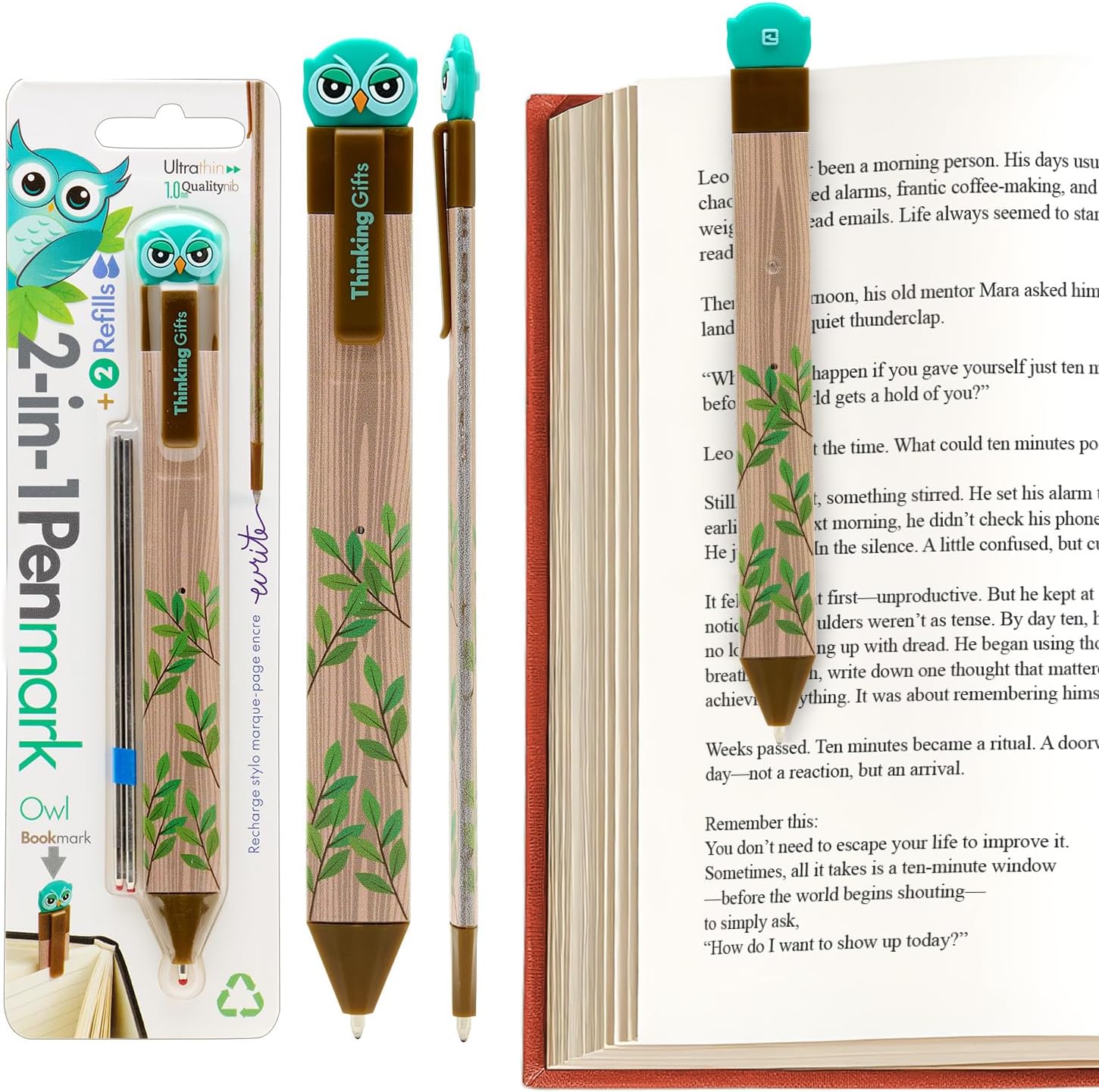 Thinking Gifts Flat Writable Pen & Page Marker Bookmark - Owl