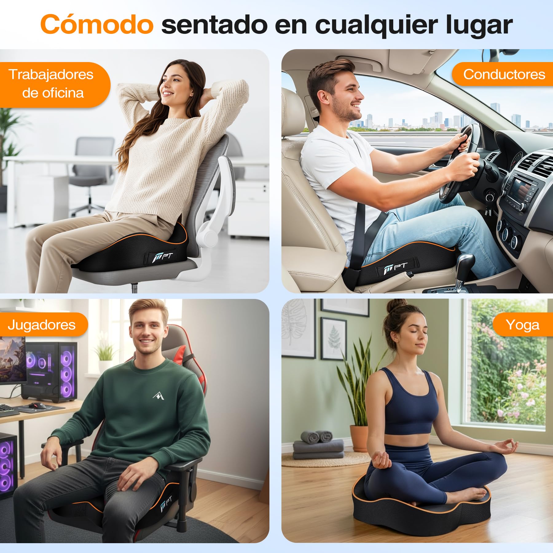POOTACK Cojín Silla Oficina, Cojín para Silla de Espuma Viscoelástica, Cojín de Soporte Premium en Forma de U para Escritorio en Casa, Silla Gaming, Escritorio de Oficina