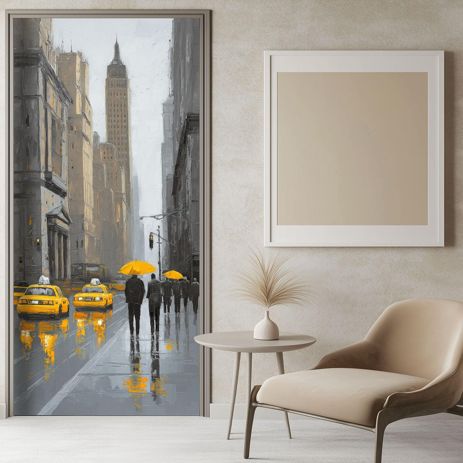 Papier peint pour porte New York gris idéal pour salon et chambre moderne