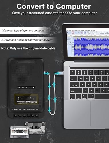 Miniatura 5 de Gracioso Convertidor de reproductor de cassette, cassette portátil a música MP3 a través de disco Utarjeta SD o PC, grabación en cassettestarjeta