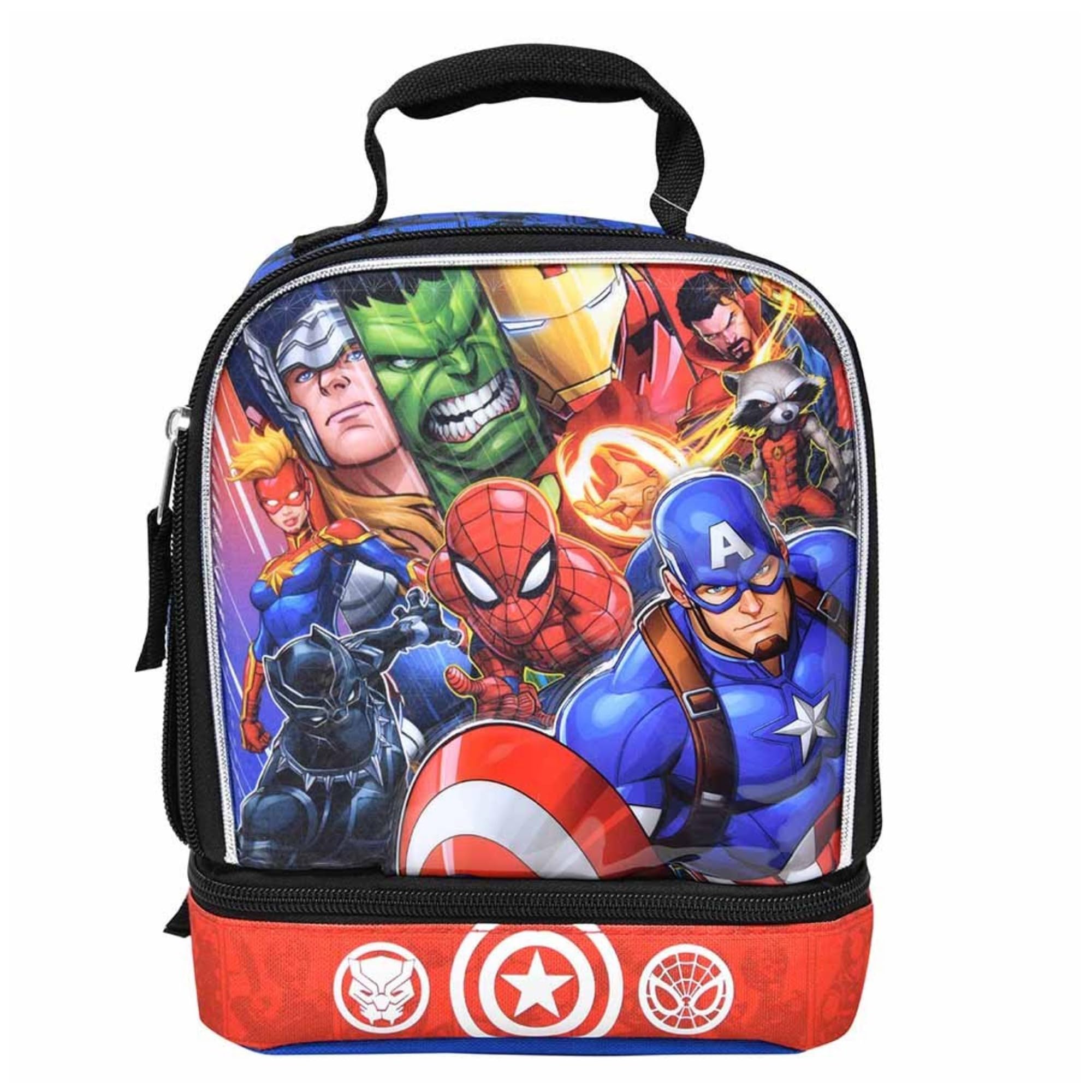 Bioworld Isolierte Lunchtasche für Kinder mit Griff – Avengers Drop Bottom Rechteckige Lunchtasche – wiederverwendbare weiche Kühlbox für Jungen & Mädchen, Schule, Kita & Reisen