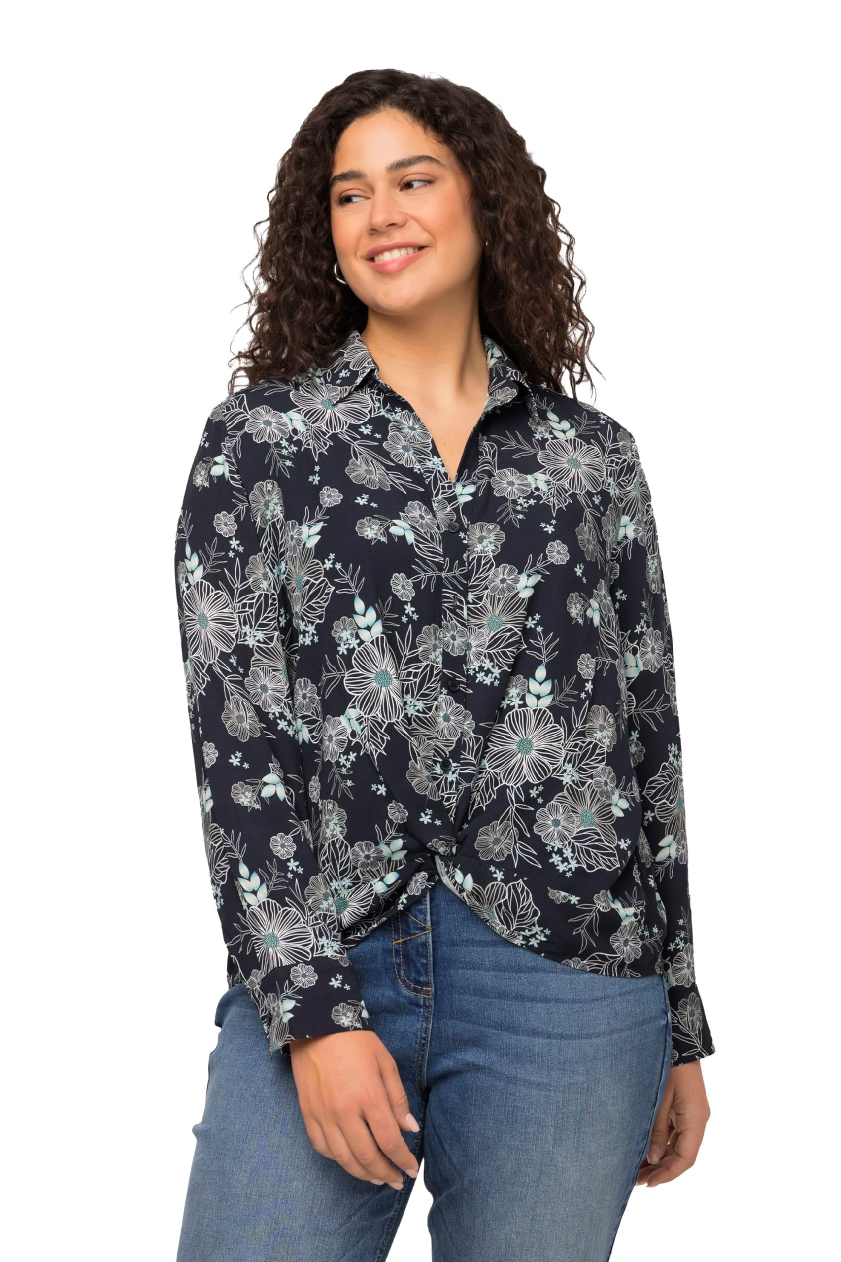 Ulla Popken Shirt Blouse with Print, Navy, 28 UK/30 UK