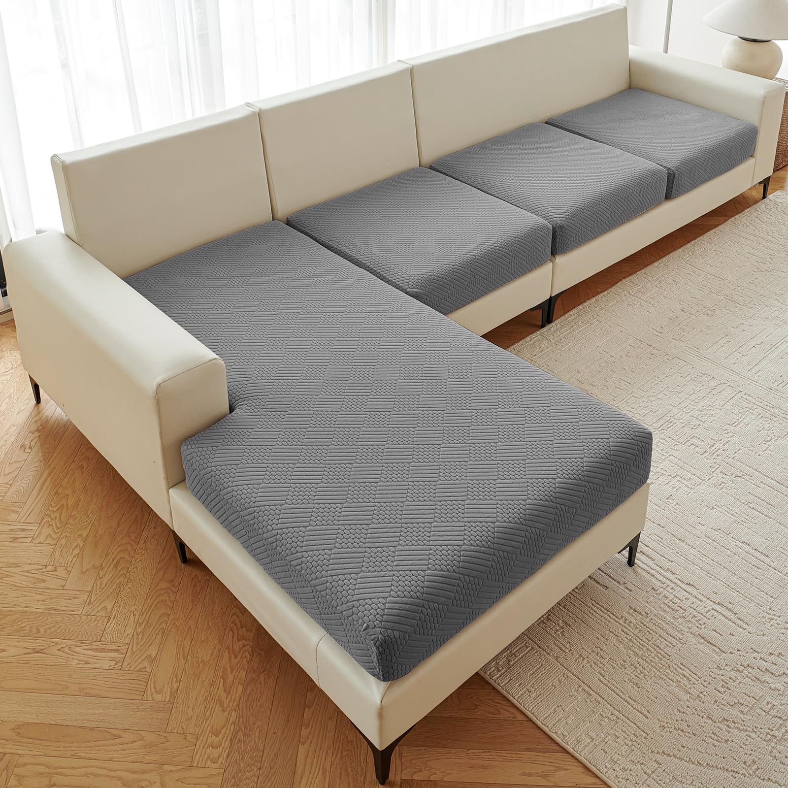 Deep Dream Stretch 4 Pieces Couch Cushion Covers for Sectional Sofa Left/Right L Shape Chaise Lounge Sofa Seat Slipcover Anti-Slip Sofa Cover (3