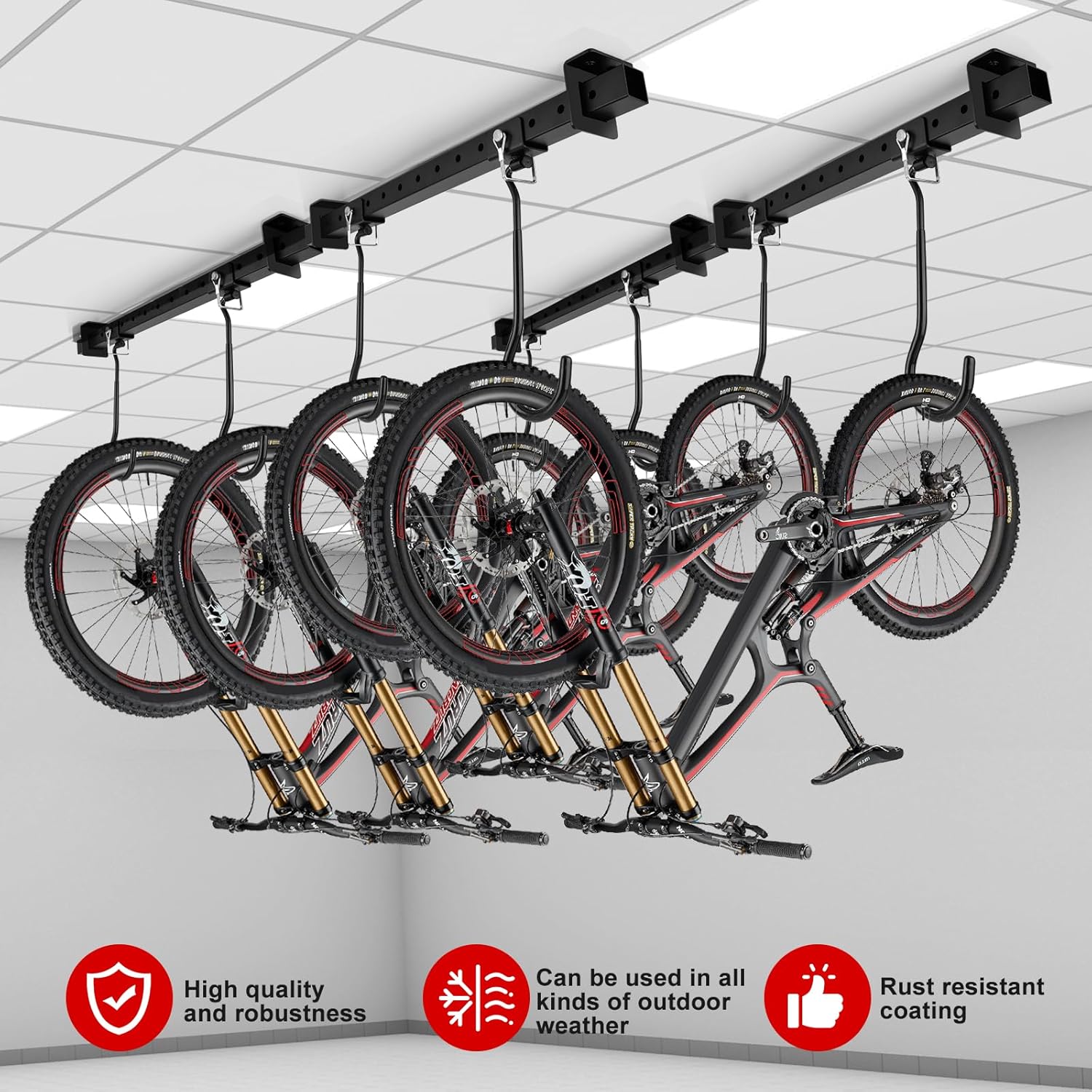 Ceiling Mounted Bike Rack for Garage, Heavy Duty Bike Hangers with Rubber Protective Pad, Adjustable Bike Ceiling Hooks, Bicycle Rack System for Basement, Hanger Garage Home Wall Hooks Hold 4-8 Bikes
