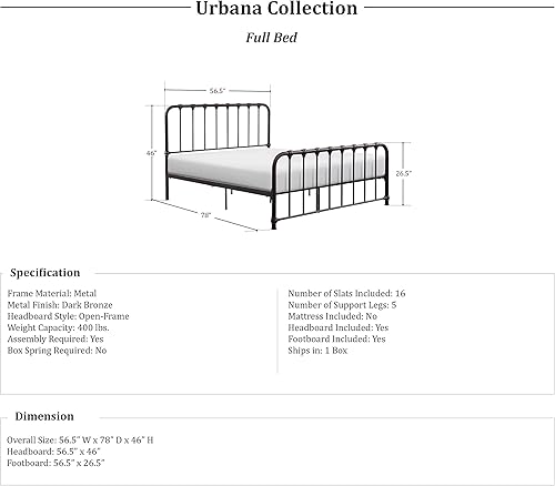 Miniatura 2 de Lexicon Marco de cama de metal completo, cama de plataforma con fuerte soporte de listones de metal debajo de la cama, marco de cama matrimonial con