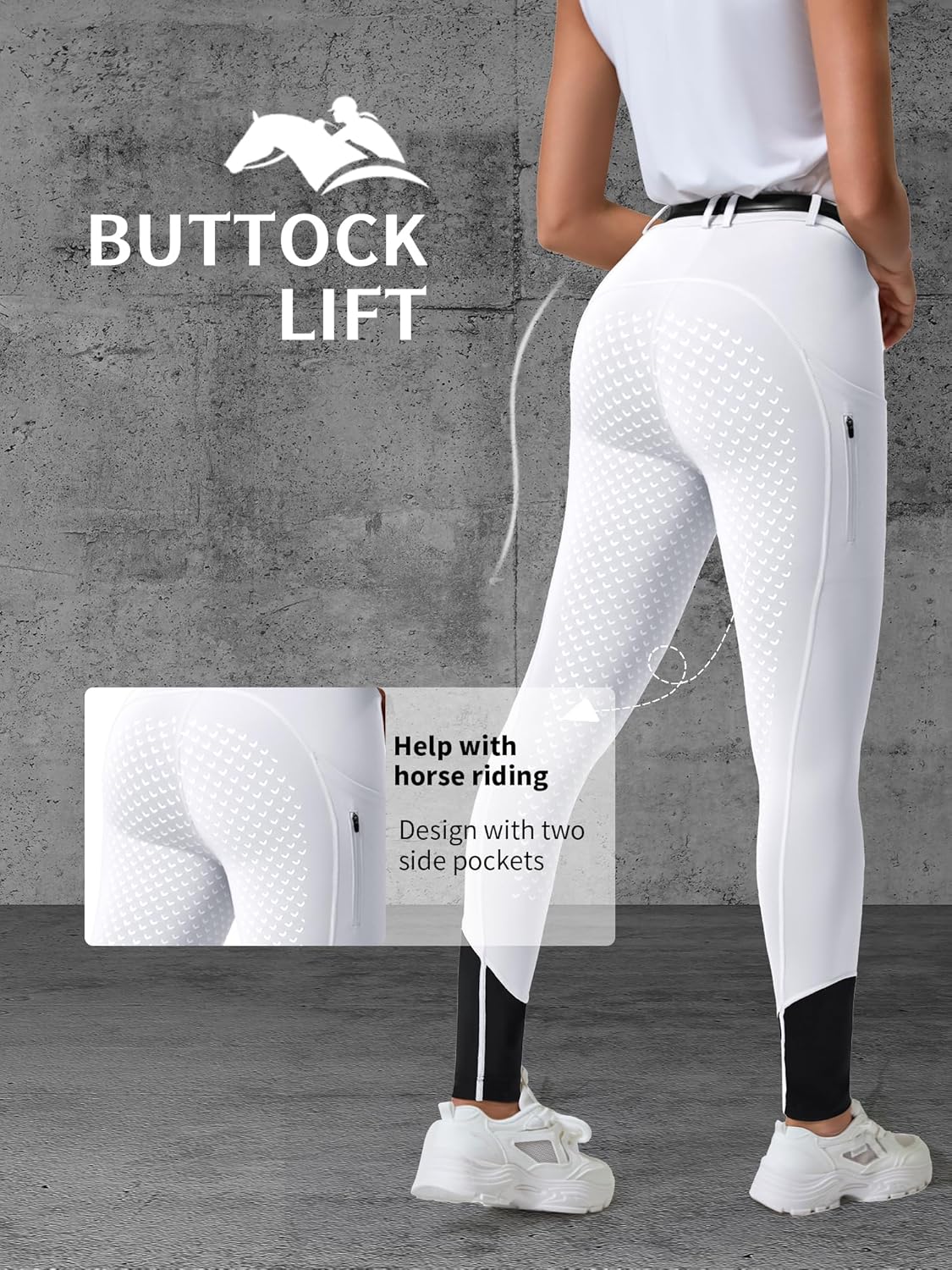 Women's Horse Sports Riding Tights Pants Knee-Patch Equestrian Breeches Horseback Schooling for Women