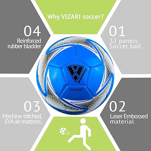 Miniatura 6 de Vizari Odyssey - Balón de fútbol para adultos y niños con retención óptima de aire, perfecto para entrenamiento y color de partidos